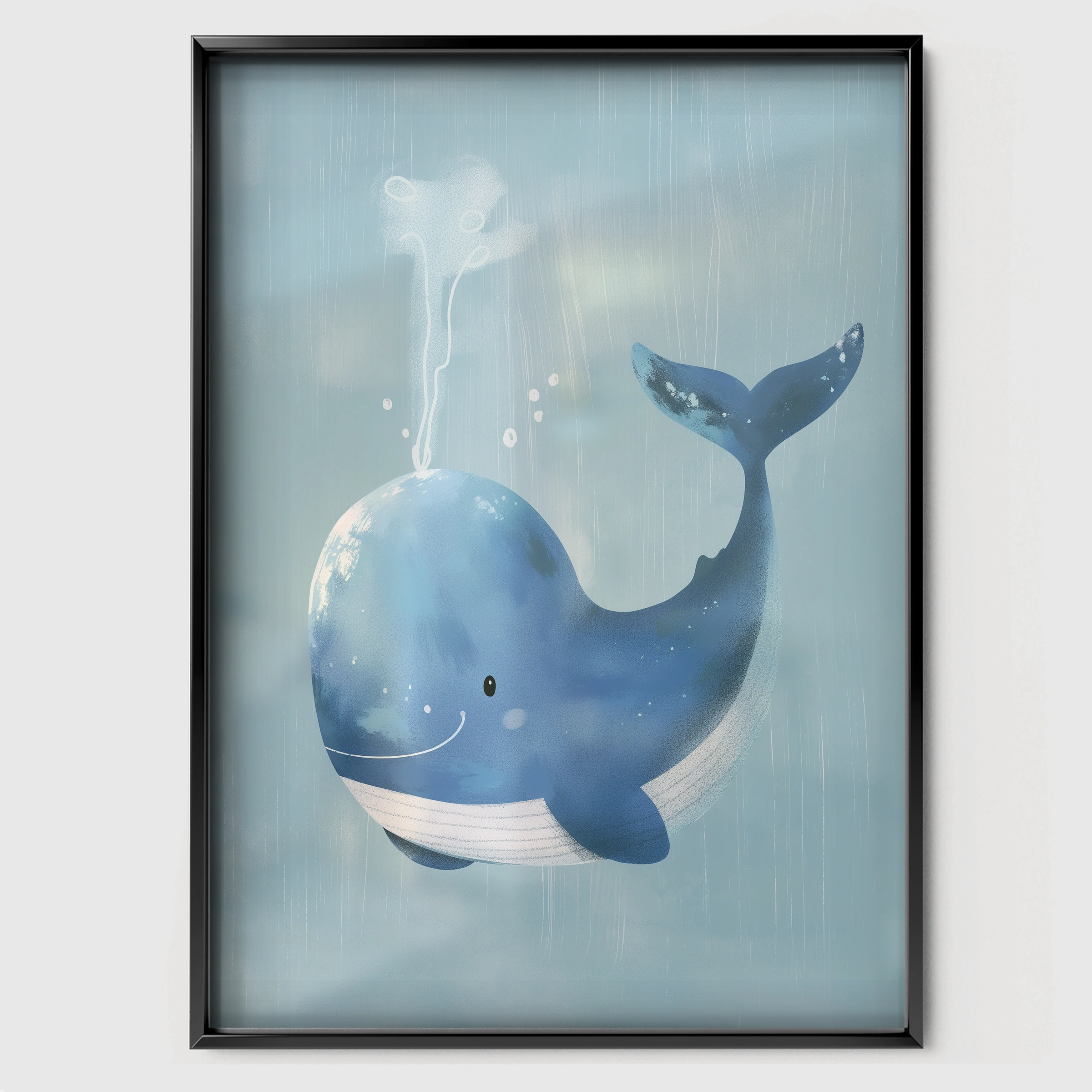 Spouting Whale Nursery Print - black framed nursery wall art print
