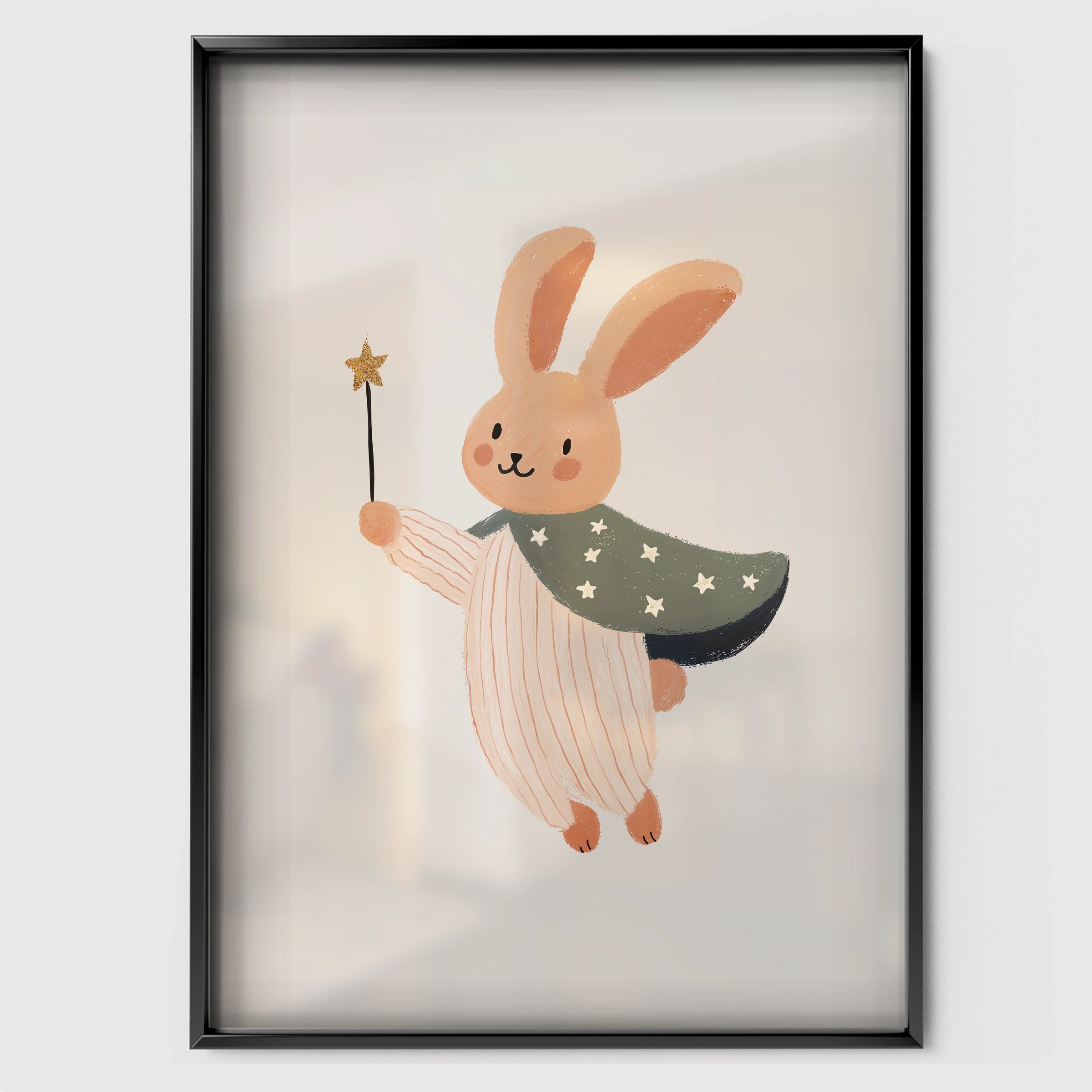 Spring Bunny Nursery Print - black framed nursery wall art print