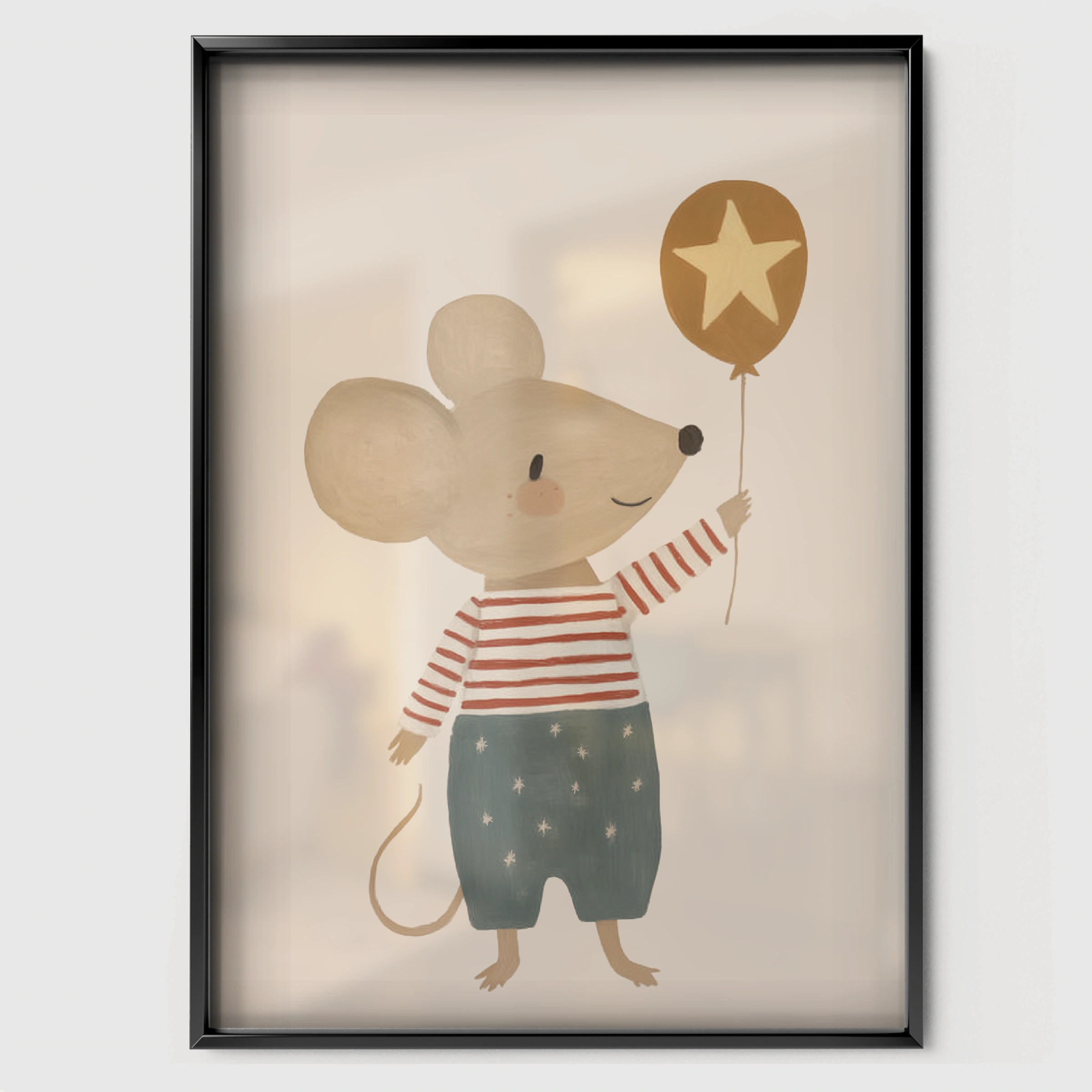 Standing Mouse Nursery Print - black framed nursery wall art print