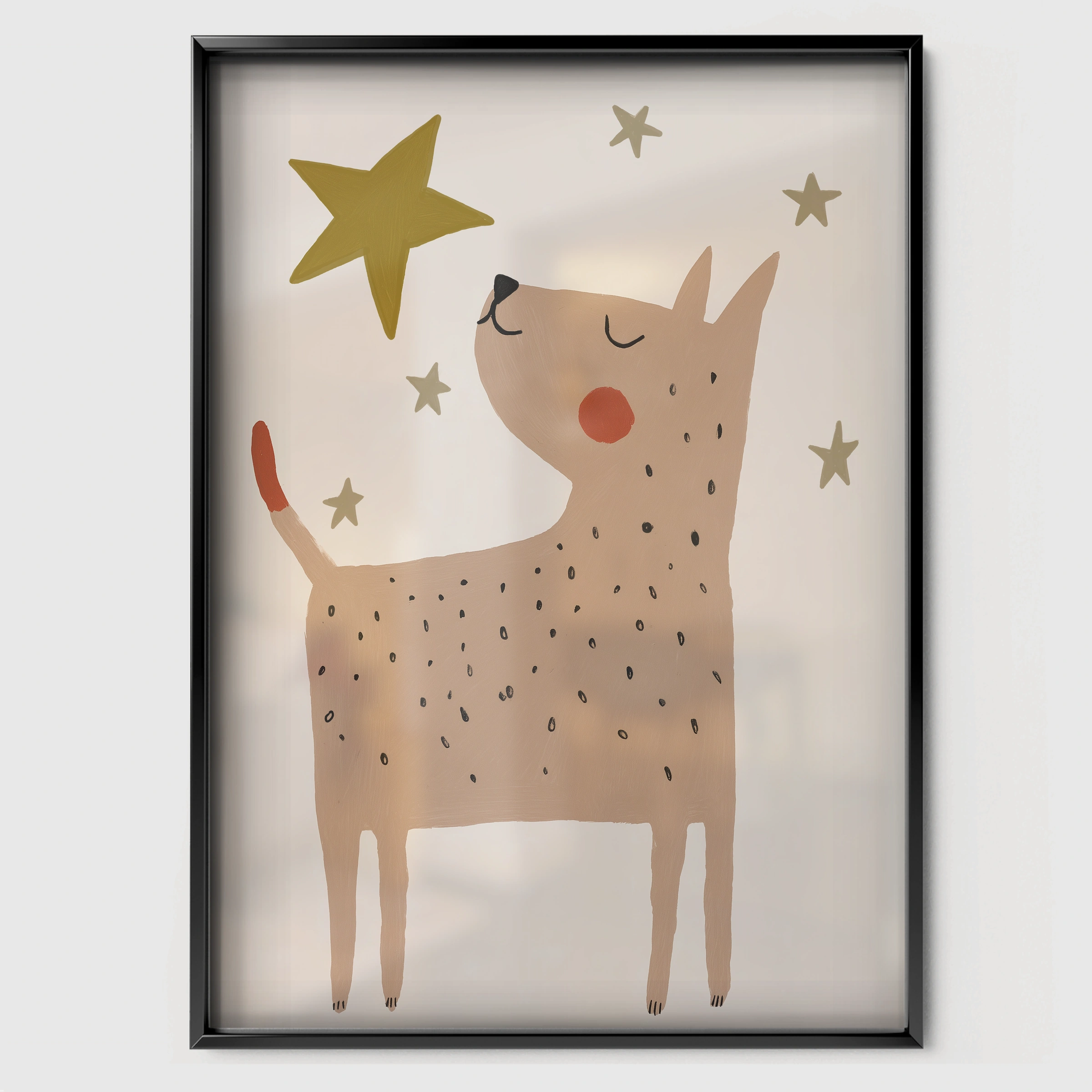 Star Dog Nursery Print - black framed nursery wall art print
