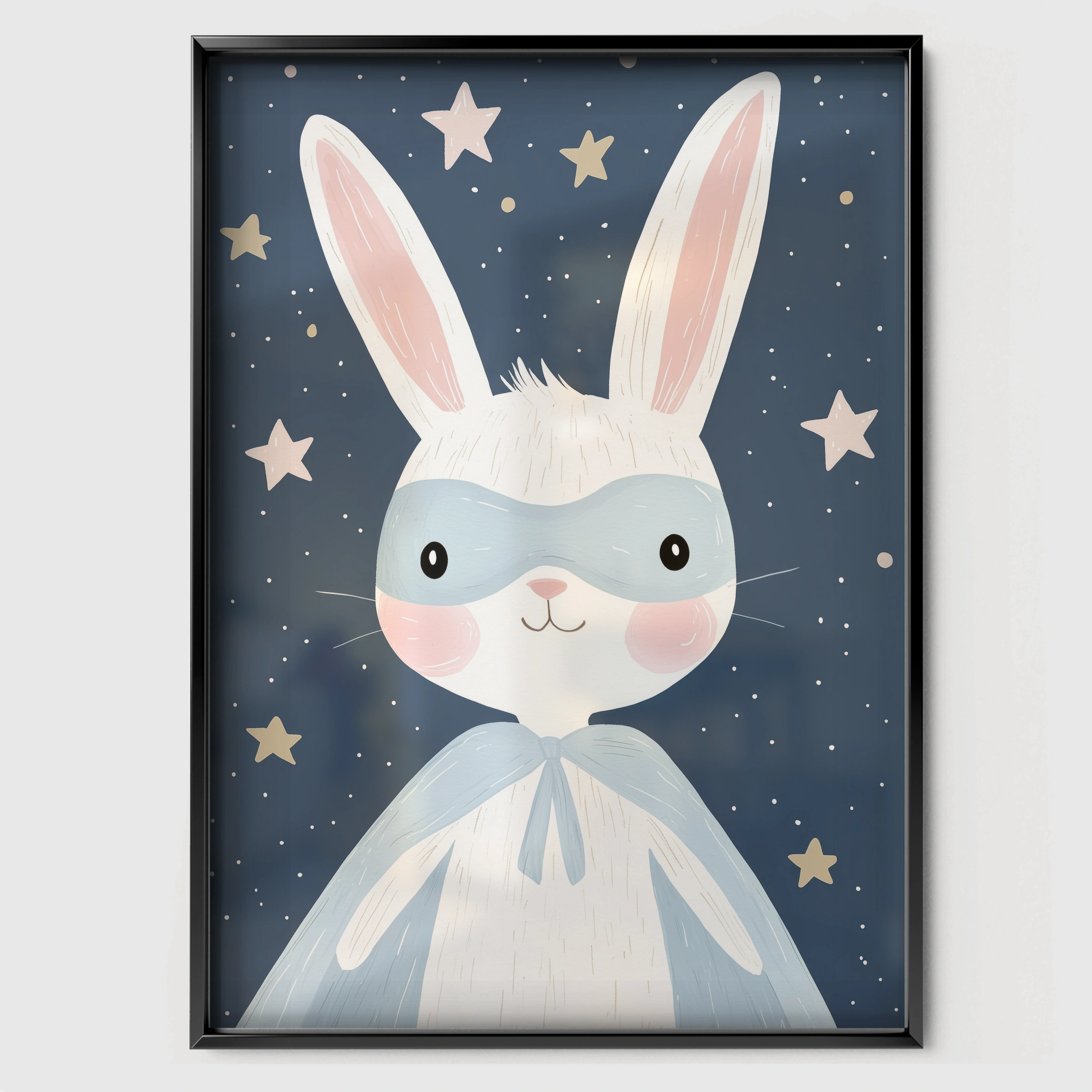 Starry Bunny Nursery Print - black framed nursery wall art print