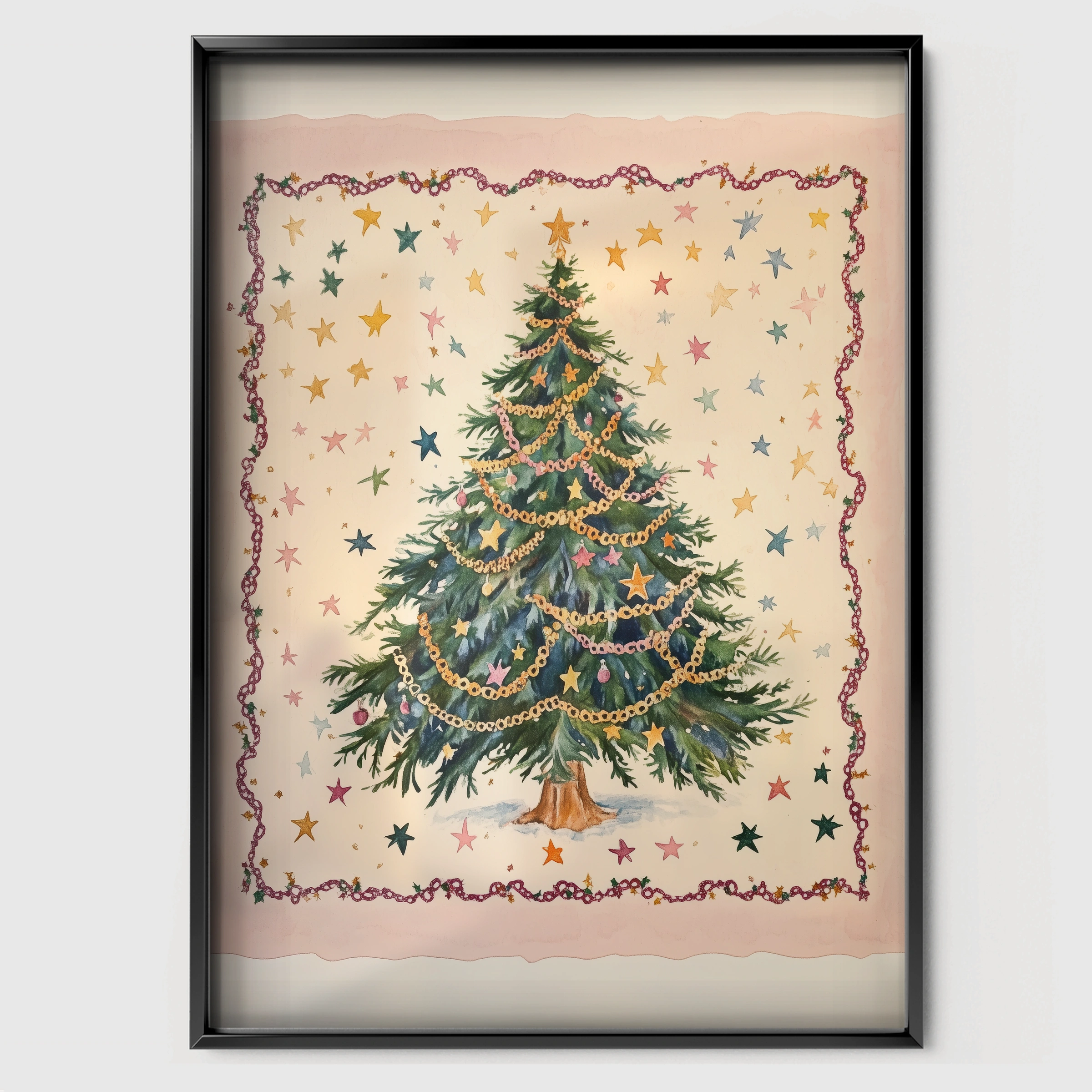 Starry Christmas Tree Print - black framed nursery wall art print