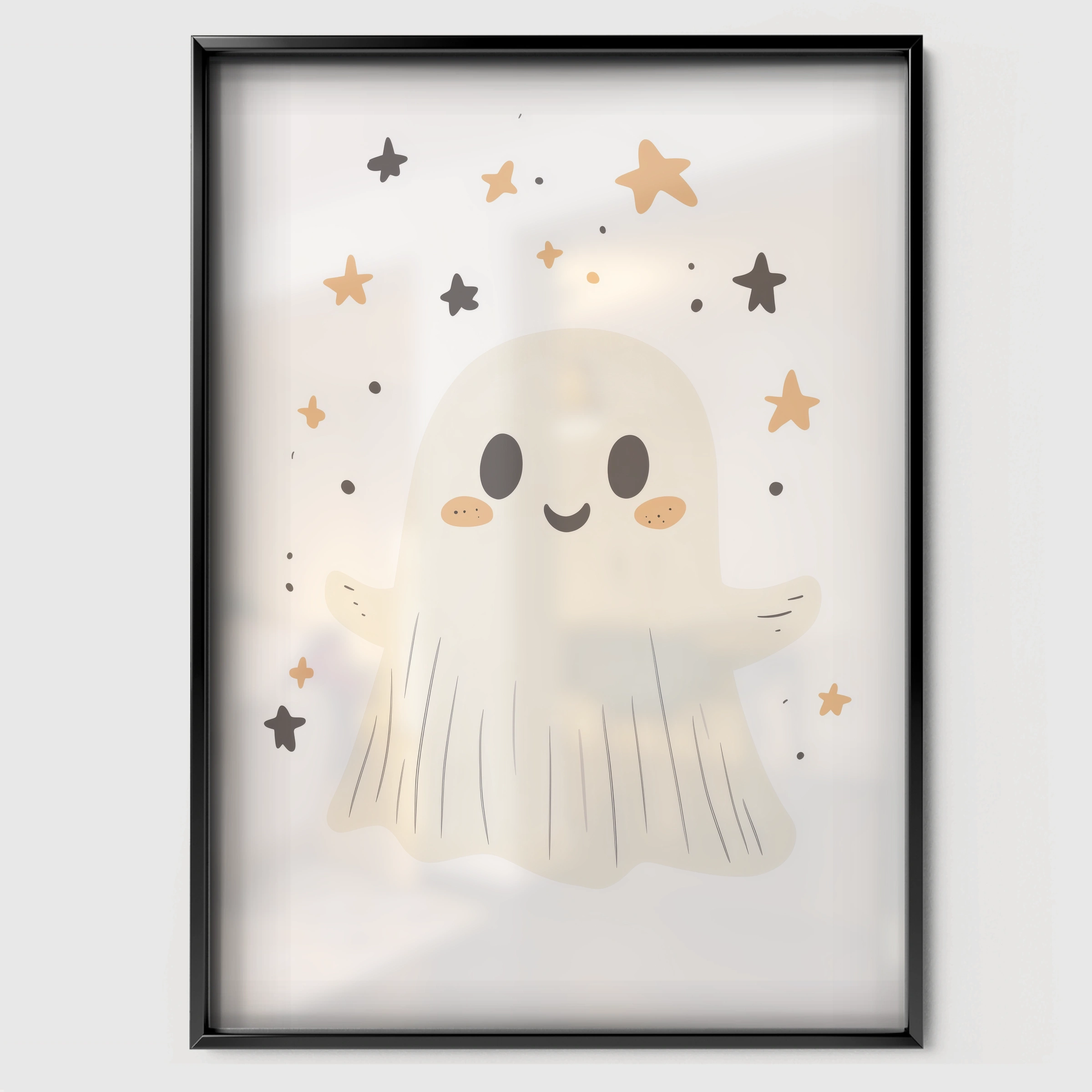Starry Ghost Nursery Print - black framed nursery wall art print