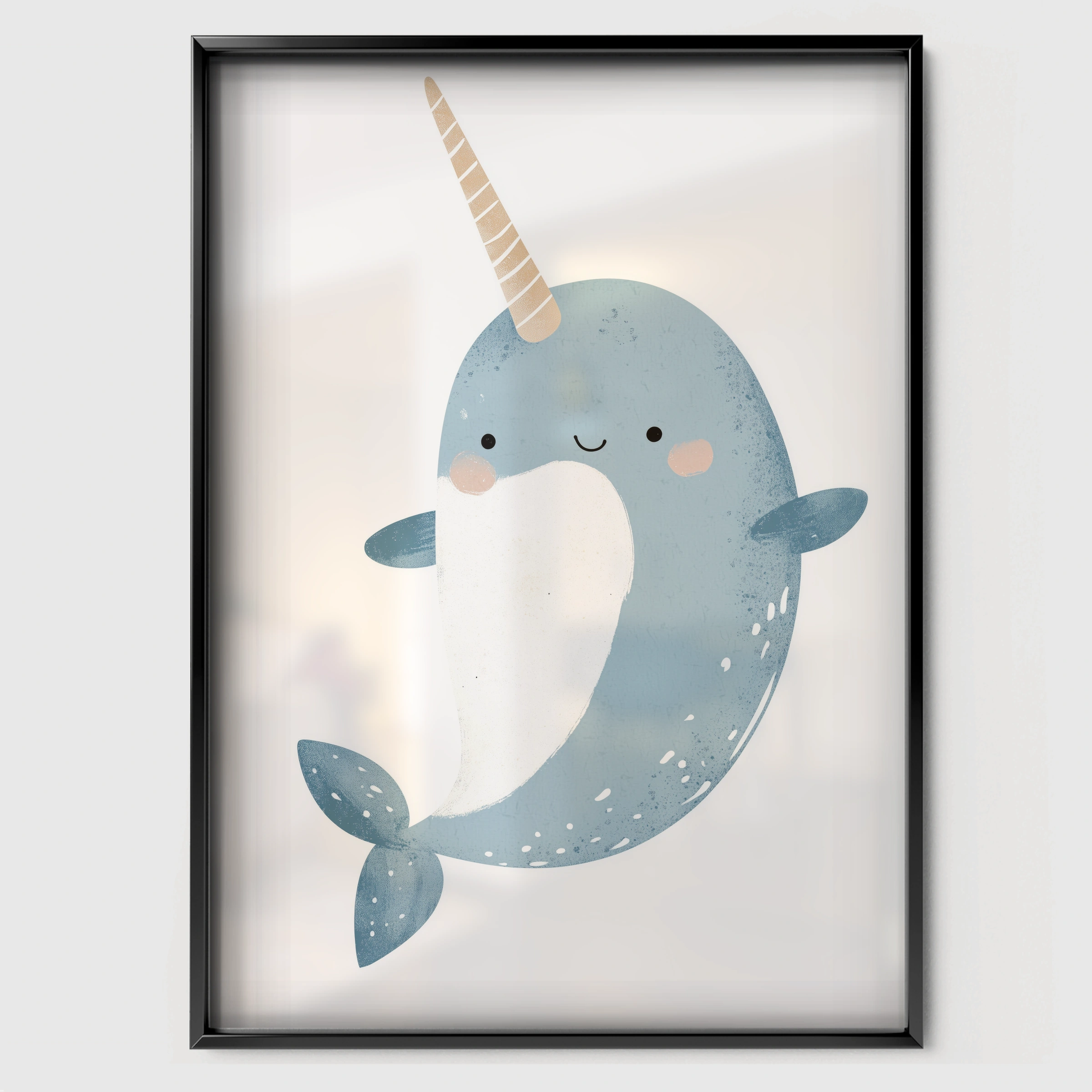 Starry Narwhal Nursery Print - black framed nursery wall art print