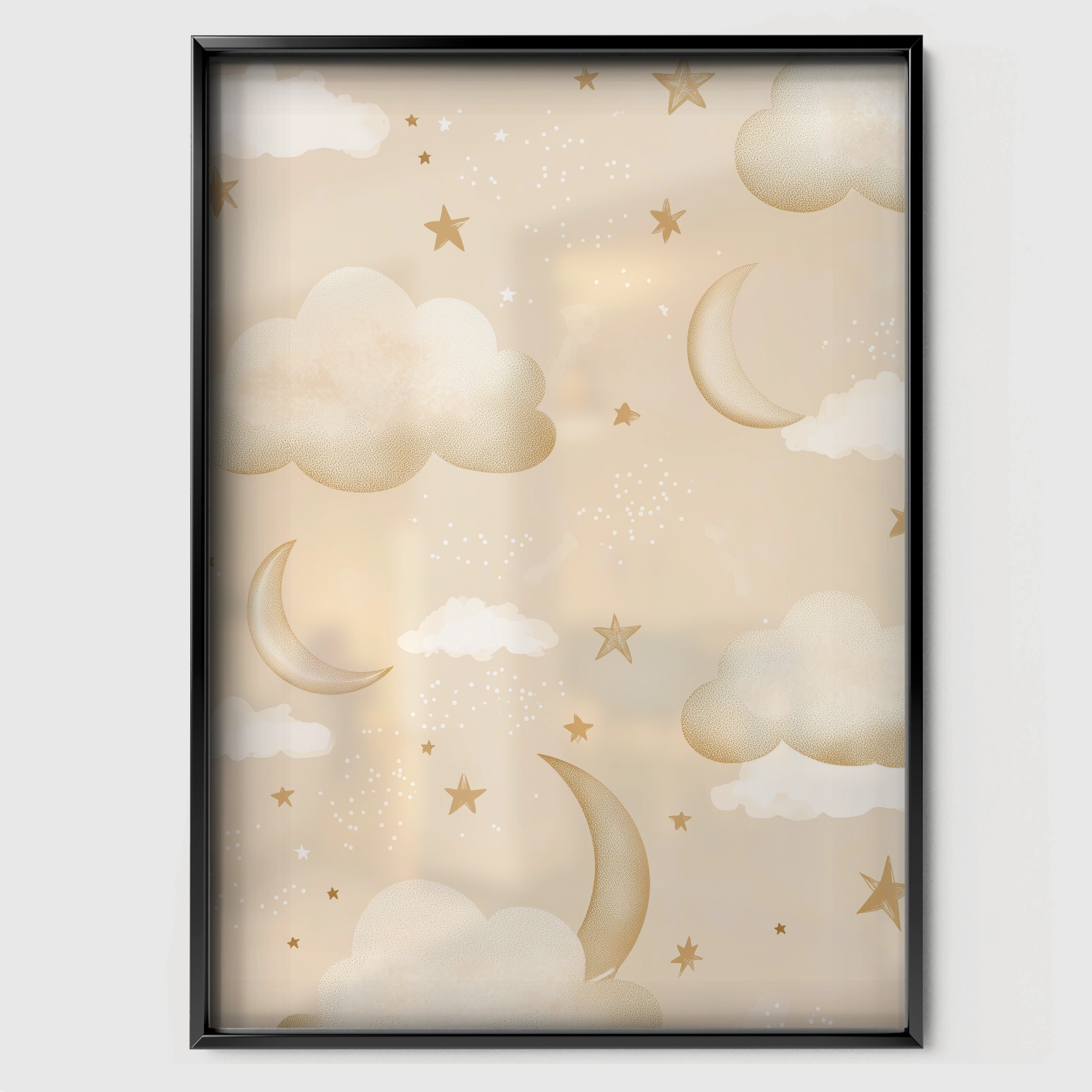 Starry Night Sky Nursery Print - black framed nursery wall art print