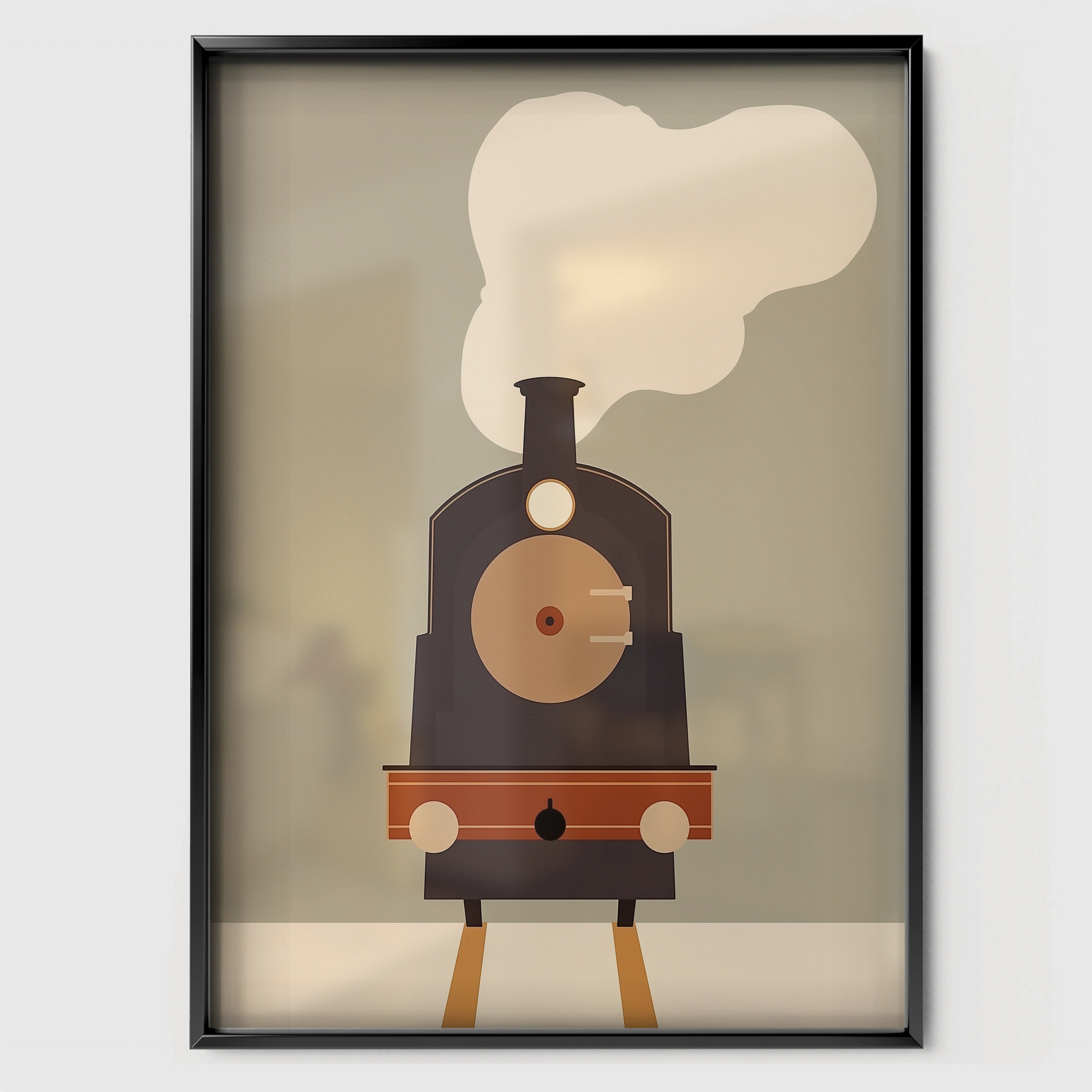 Steam Locomotive Nursery Print - black framed nursery wall art print
