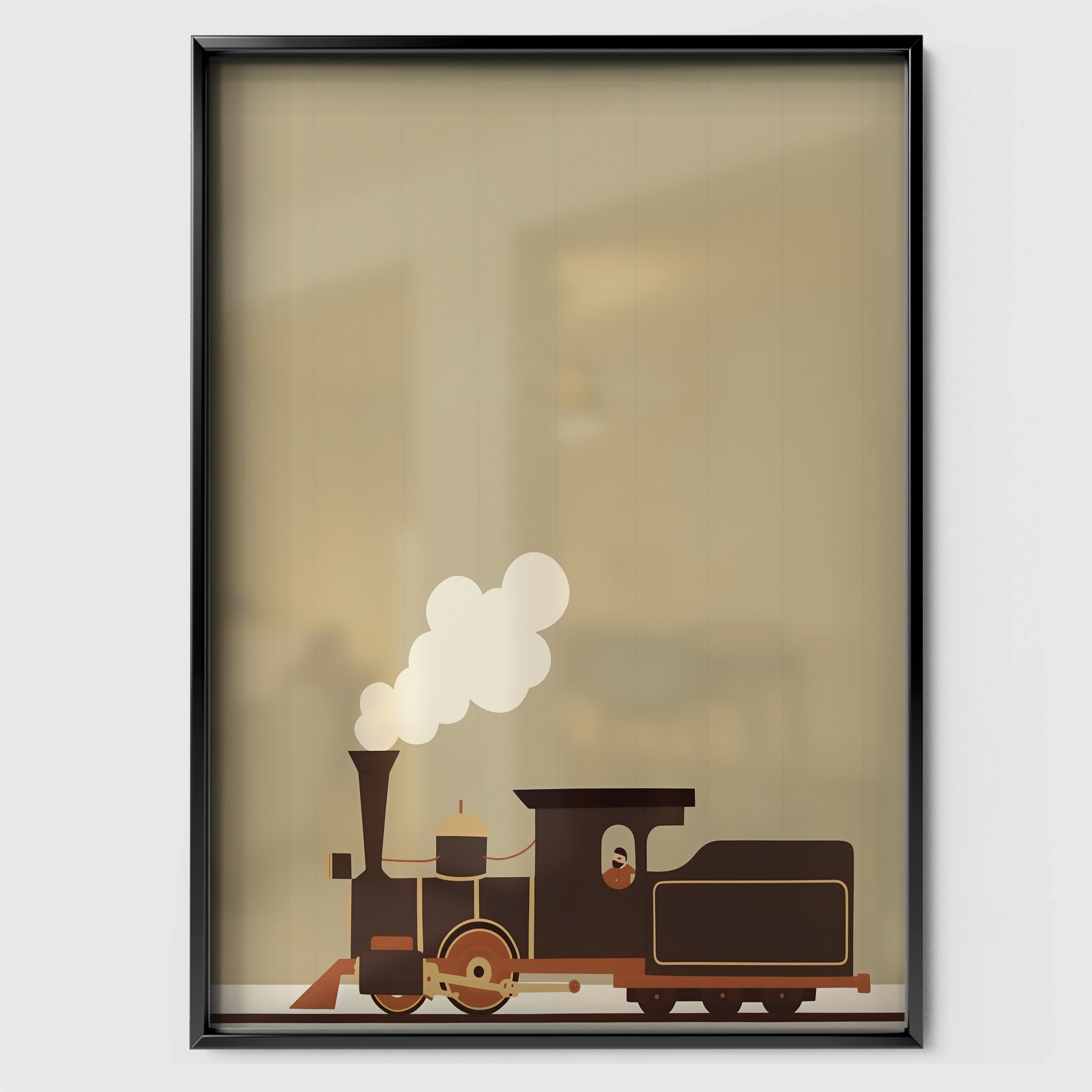 Steam Train Nursery Print - black framed nursery wall art print