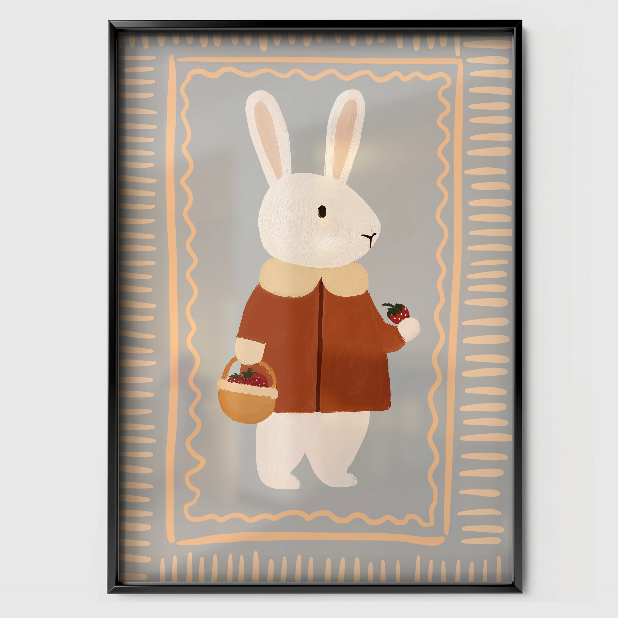 Storybook Bunny Nursery Print - black framed nursery wall art print