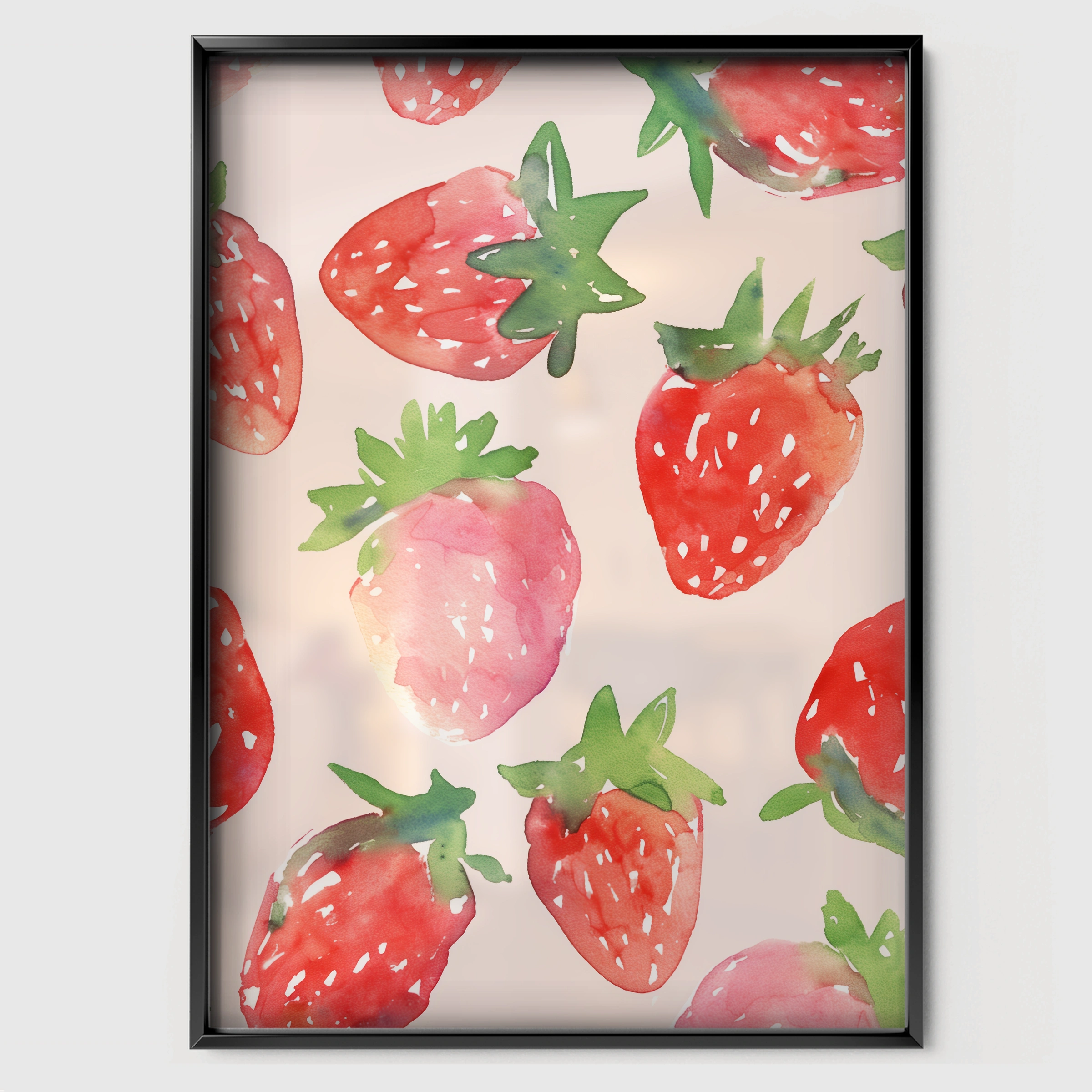 Strawberries Nursery Print - black framed nursery wall art print