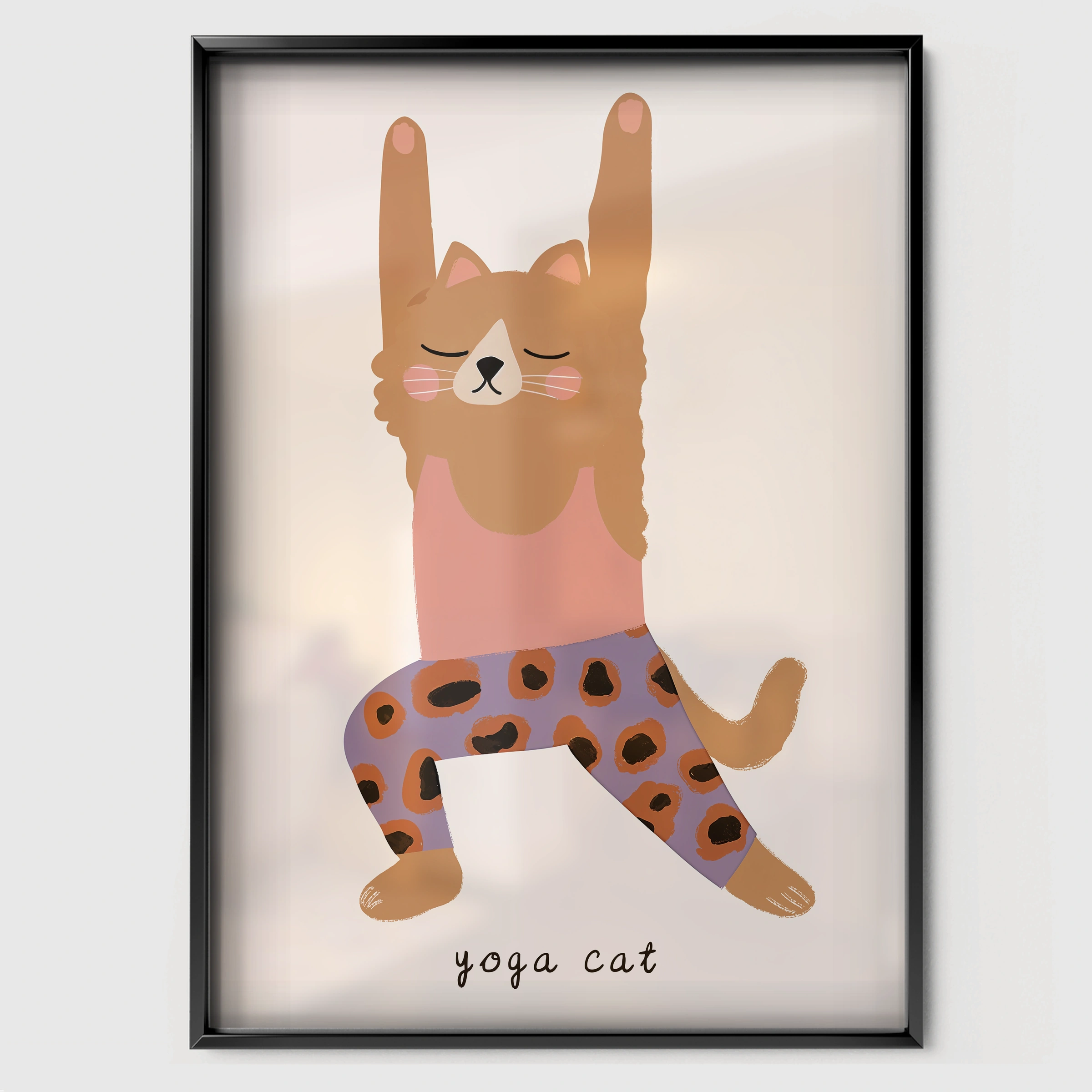 Stretching Cat Nursery Print - black framed nursery wall art print