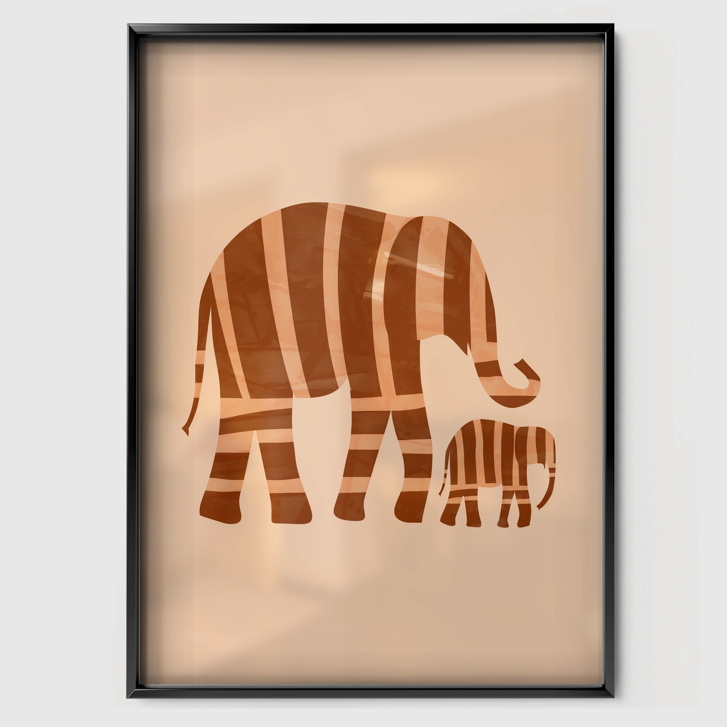 Striped Elephants Nursery Print - black framed nursery wall art print