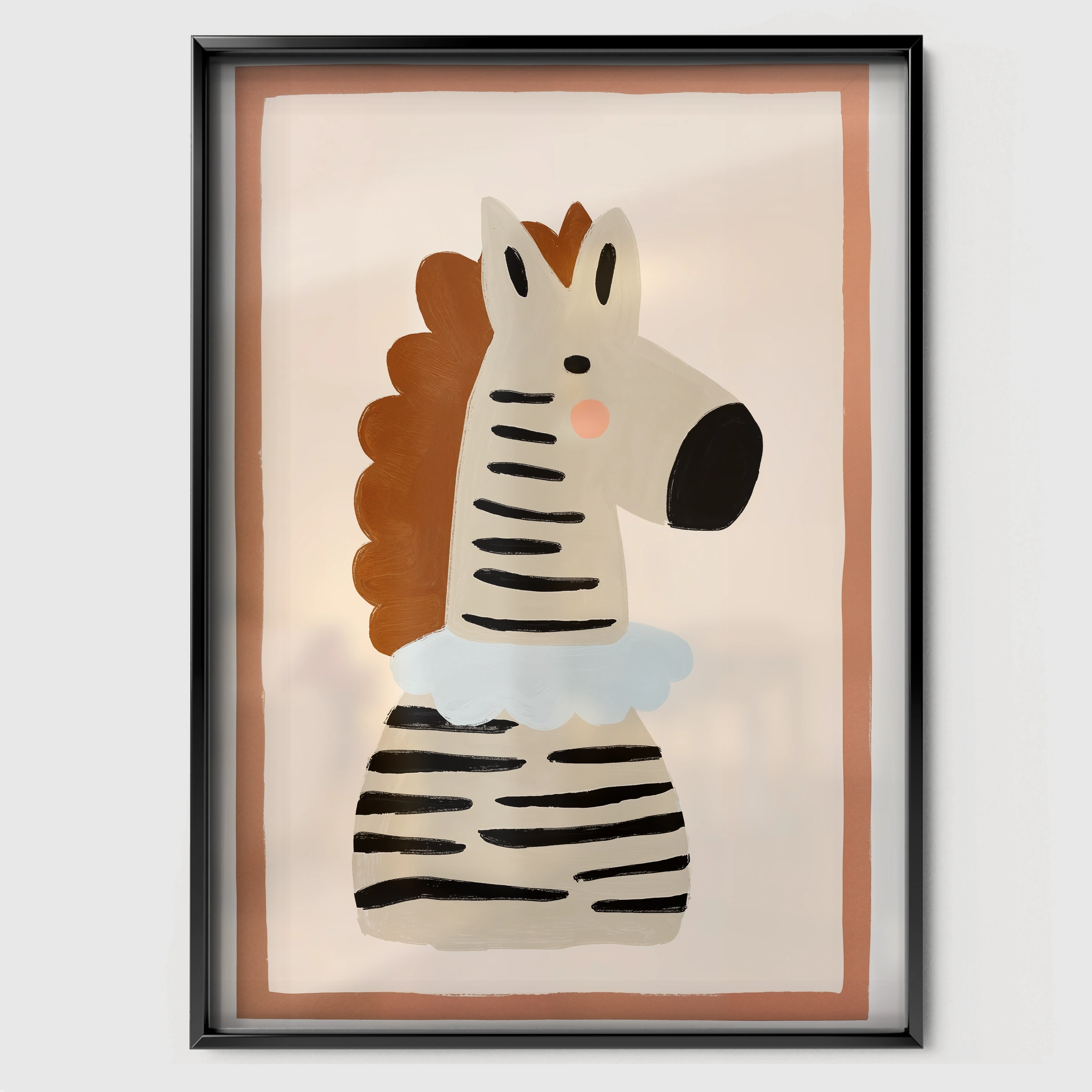 Striped Zebra Nursery Print - black framed nursery wall art print