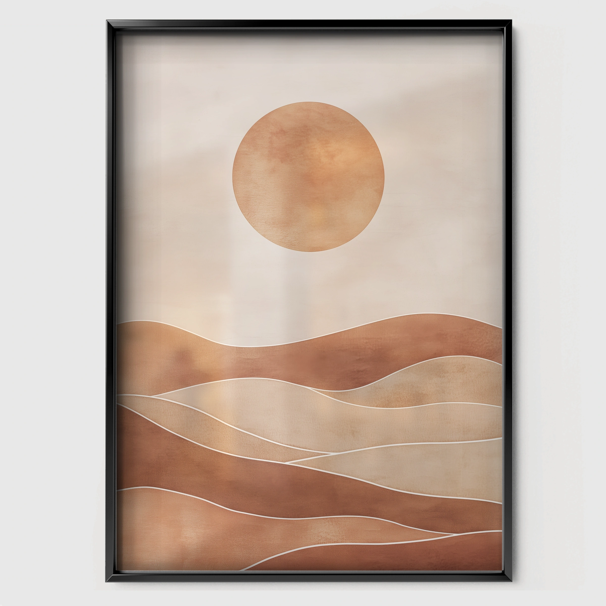 Sun and Hills Nursery Print - black framed nursery wall art print