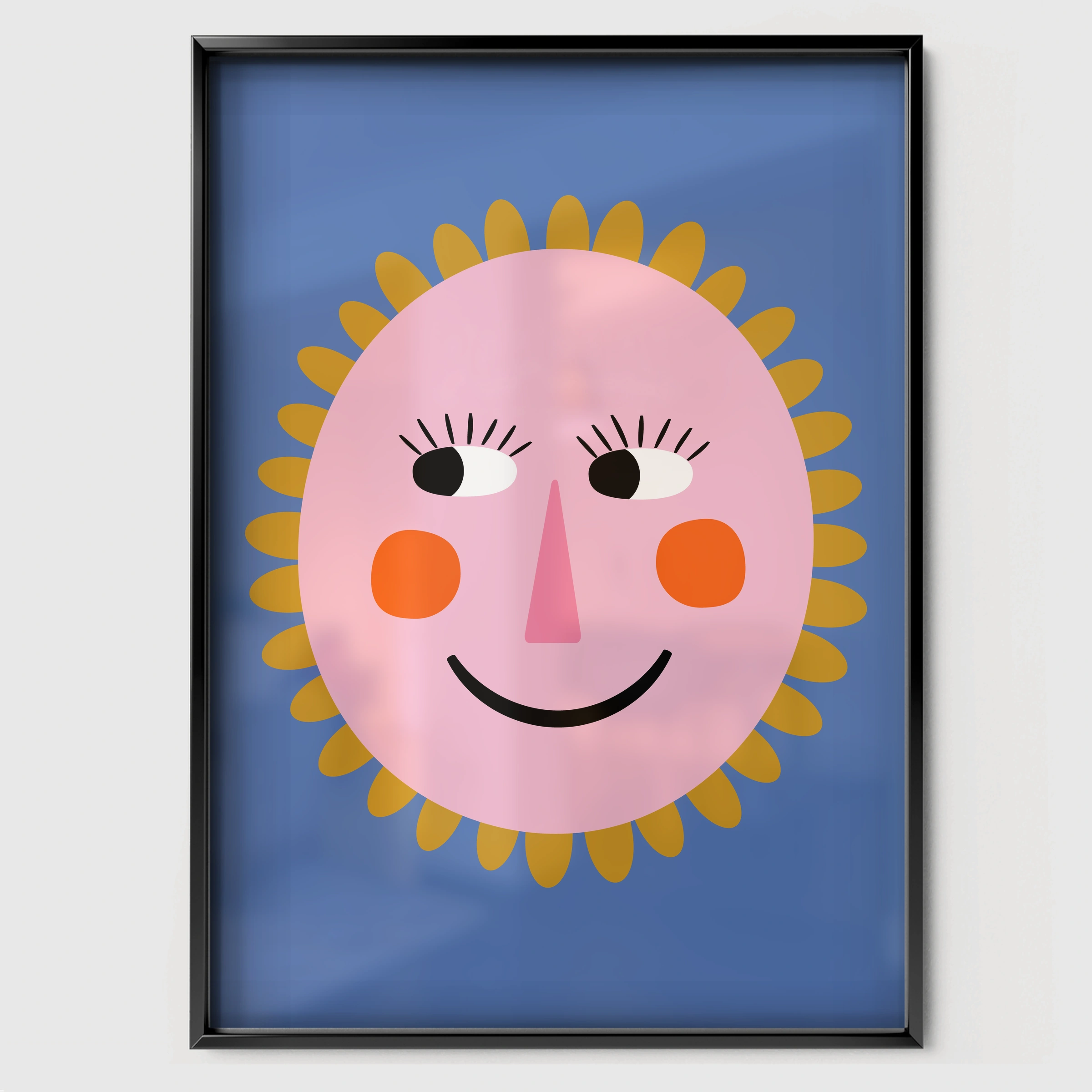 Sun Face Nursery Print - black framed nursery wall art print