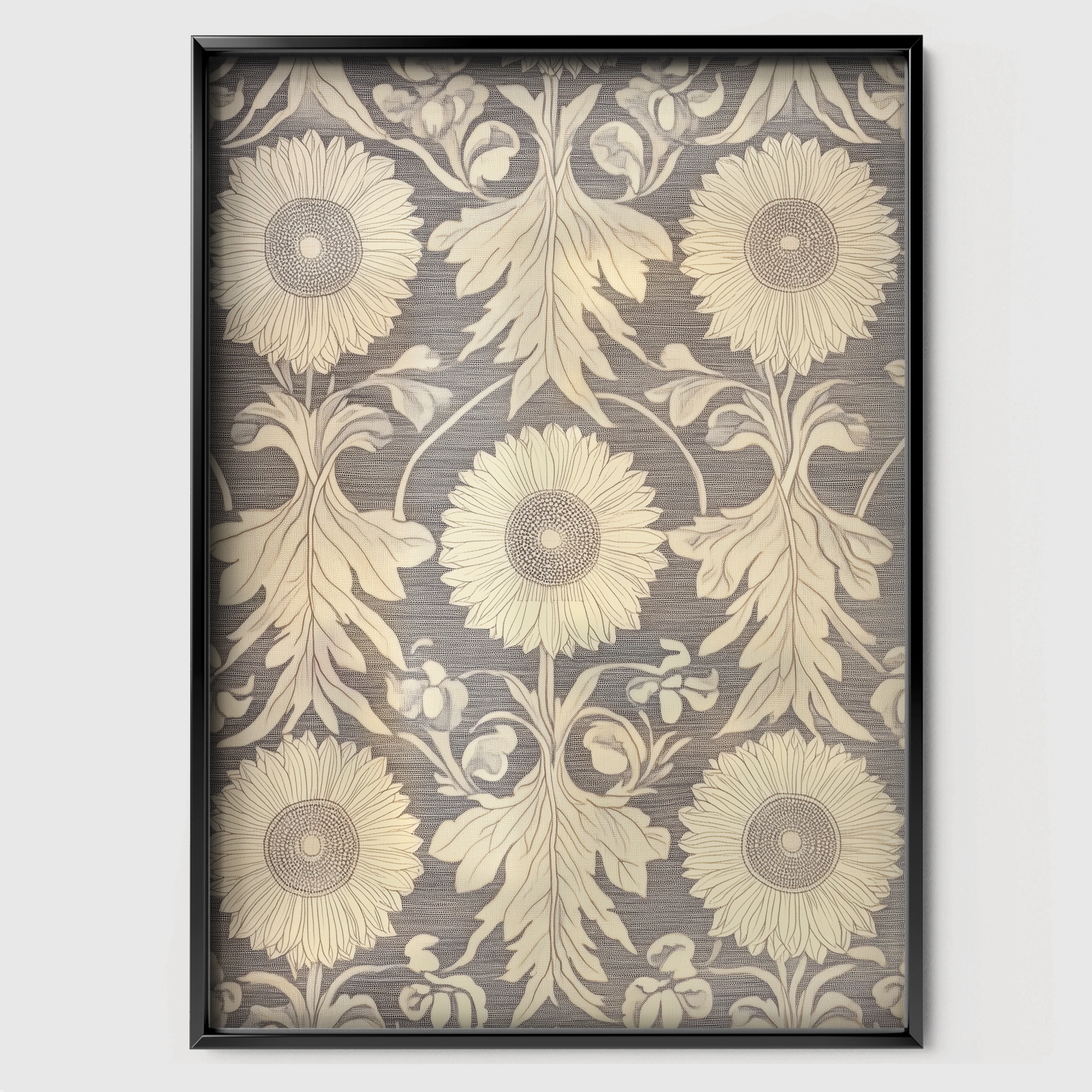 Sunflower Damask Nursery Print - black framed nursery wall art print