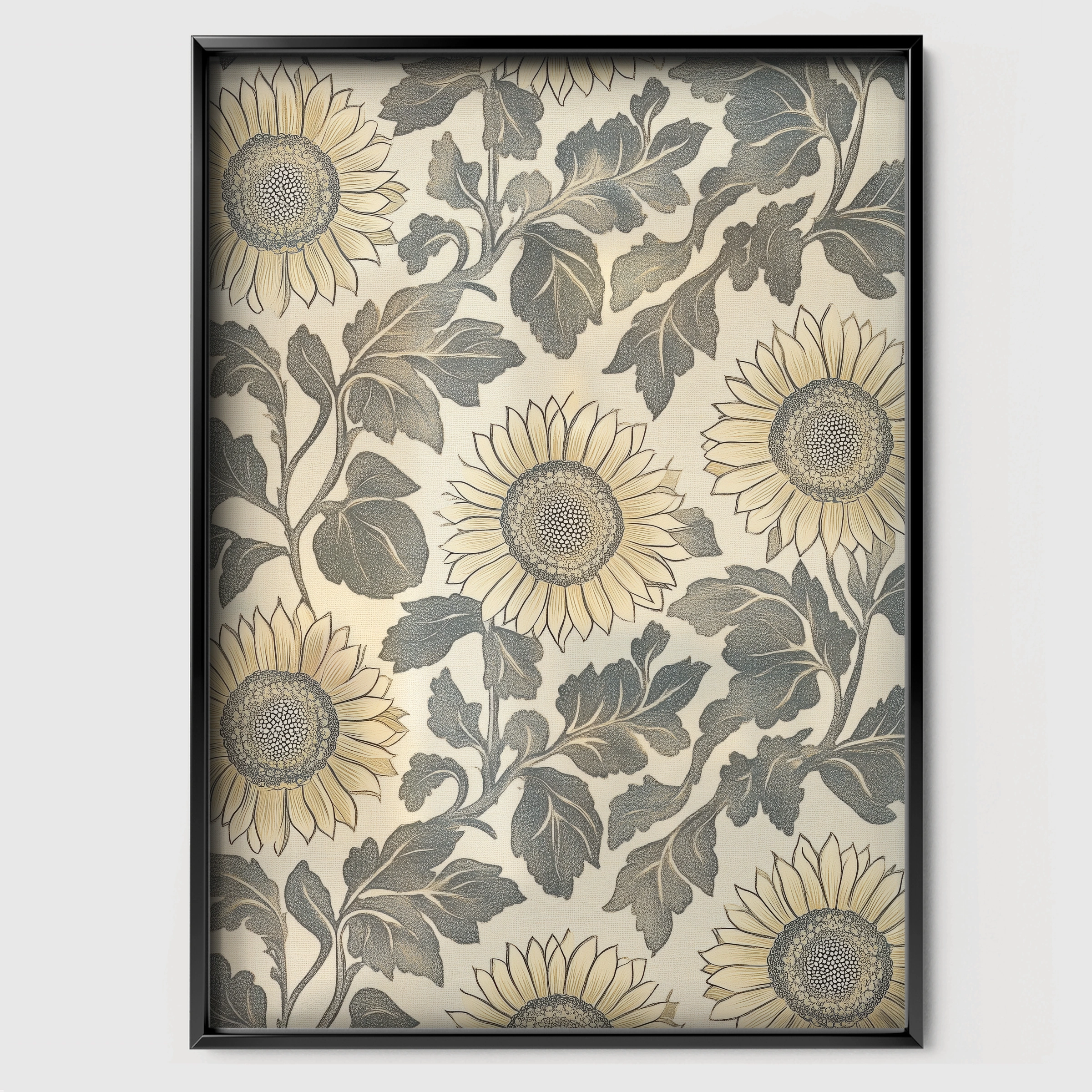Sunflower Pattern Nursery Print - black framed nursery wall art print