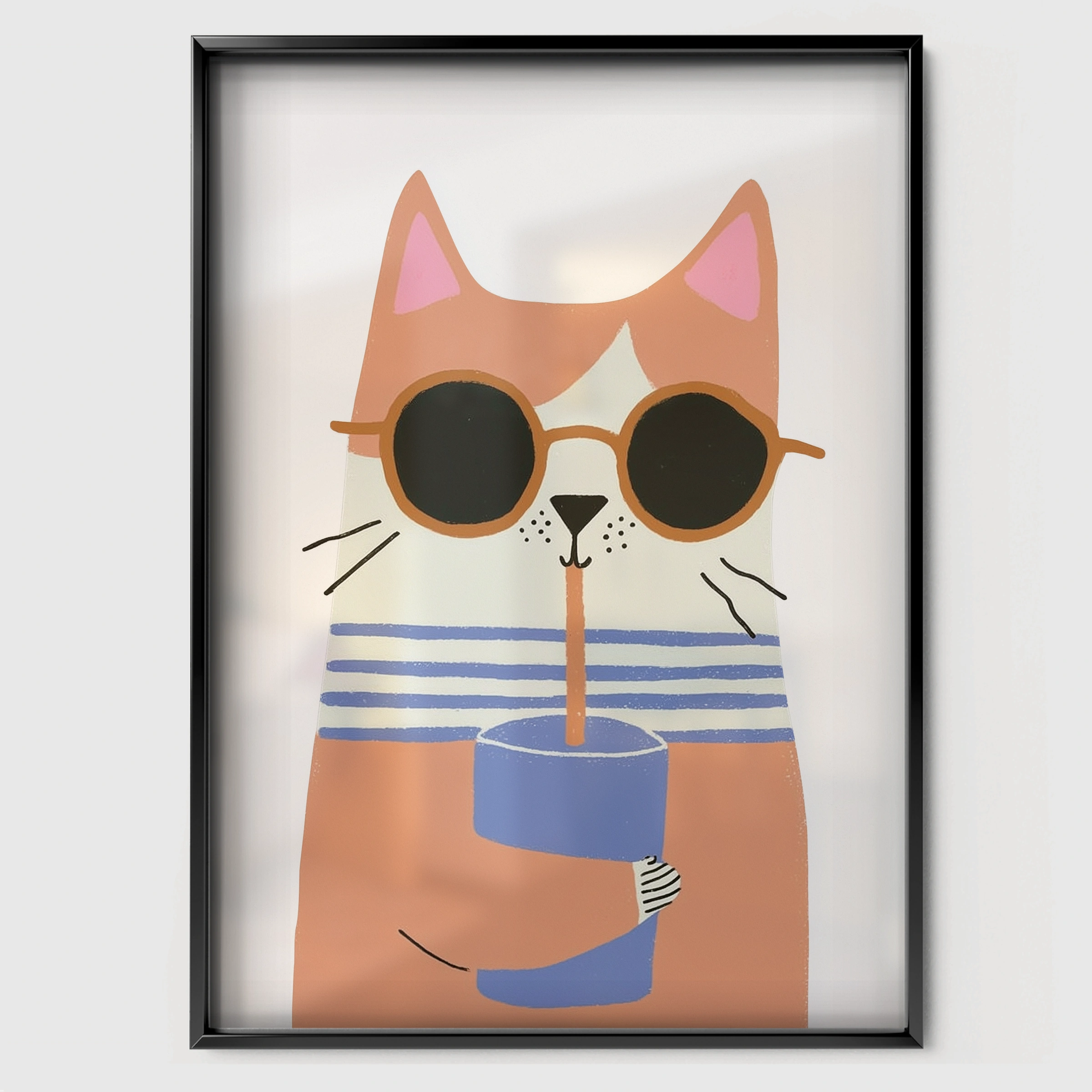 Sunglasses Cat Nursery Print - black framed nursery wall art print