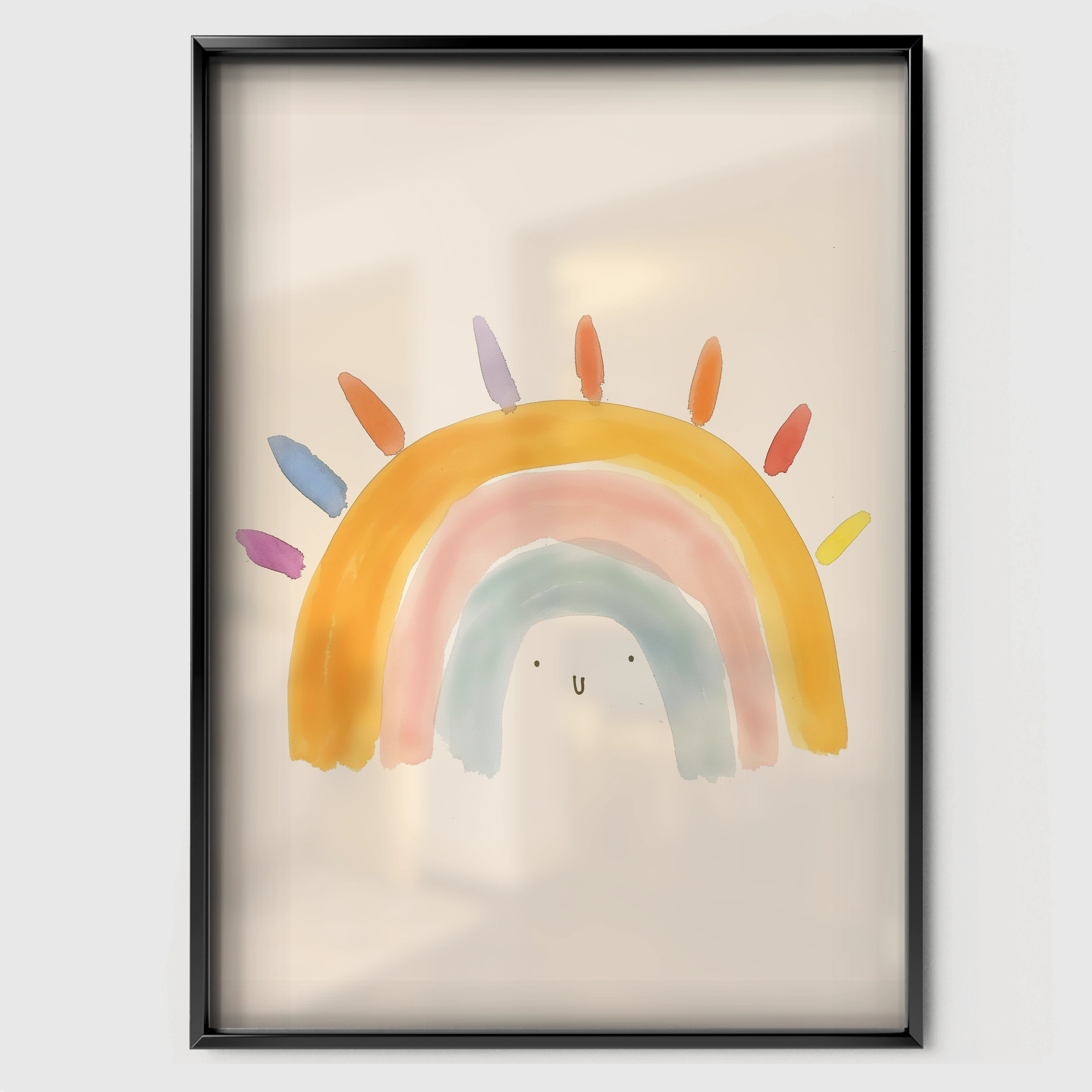 Sunrise Rainbow Nursery Print - black framed nursery wall art print