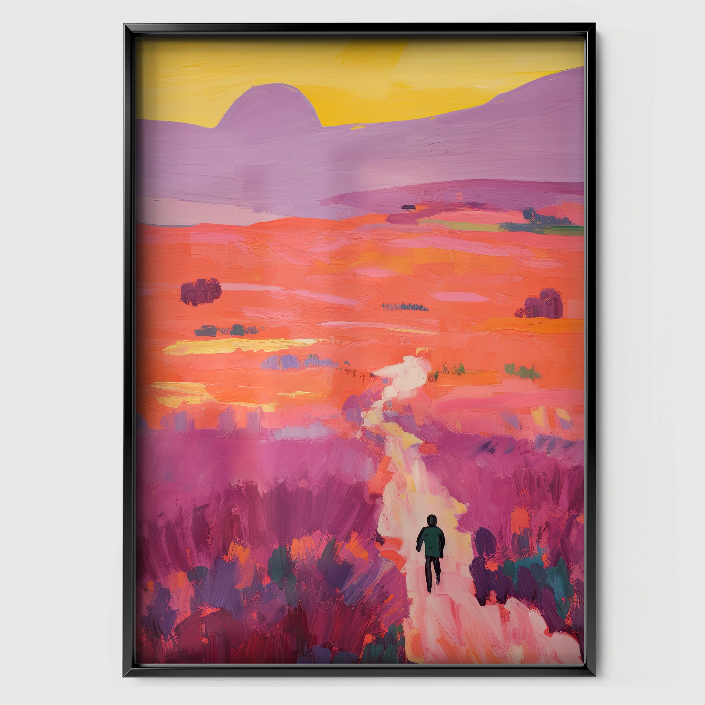 Sunset Fields Nursery Print - black framed nursery wall art print