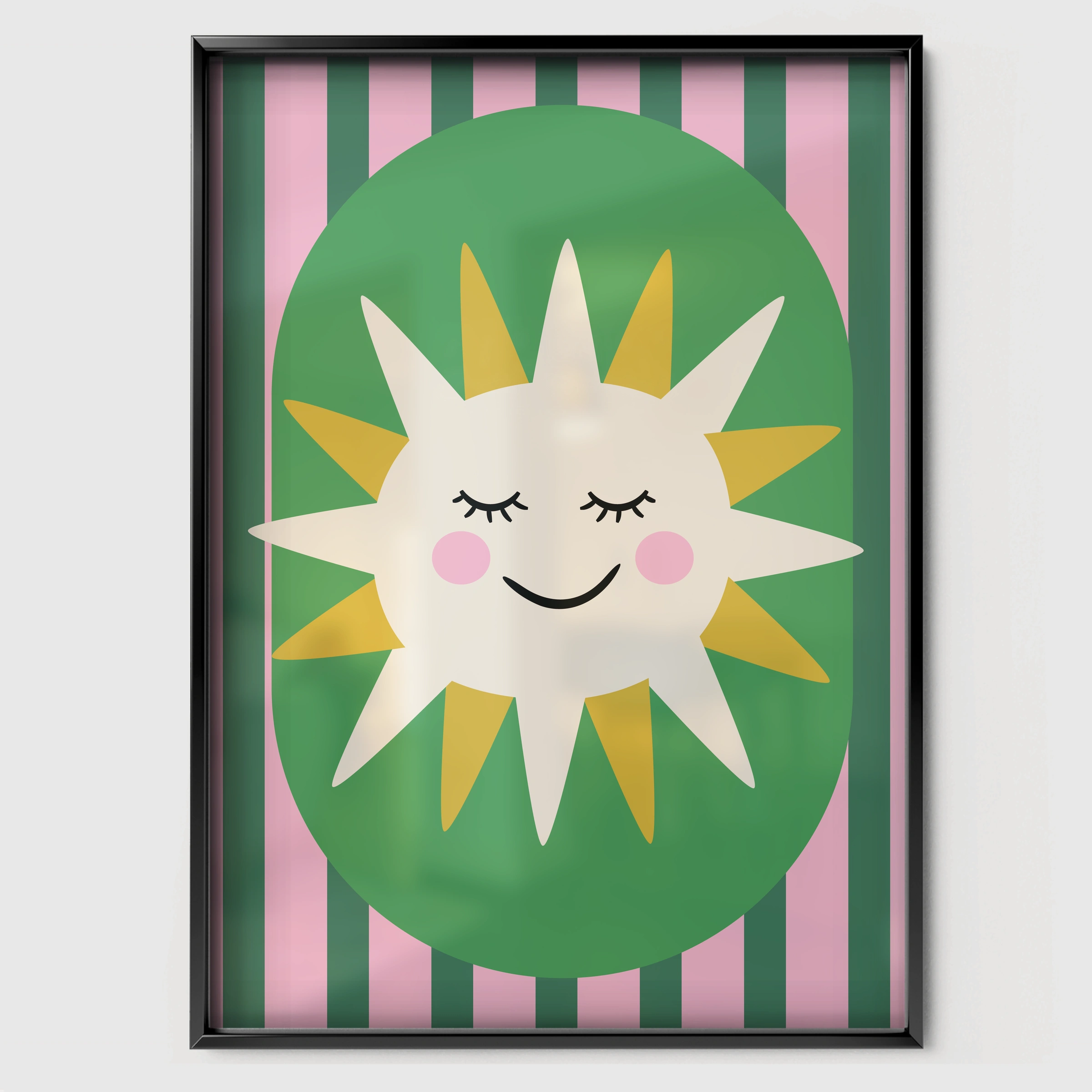 Sunshine Face Nursery Print - black framed nursery wall art print