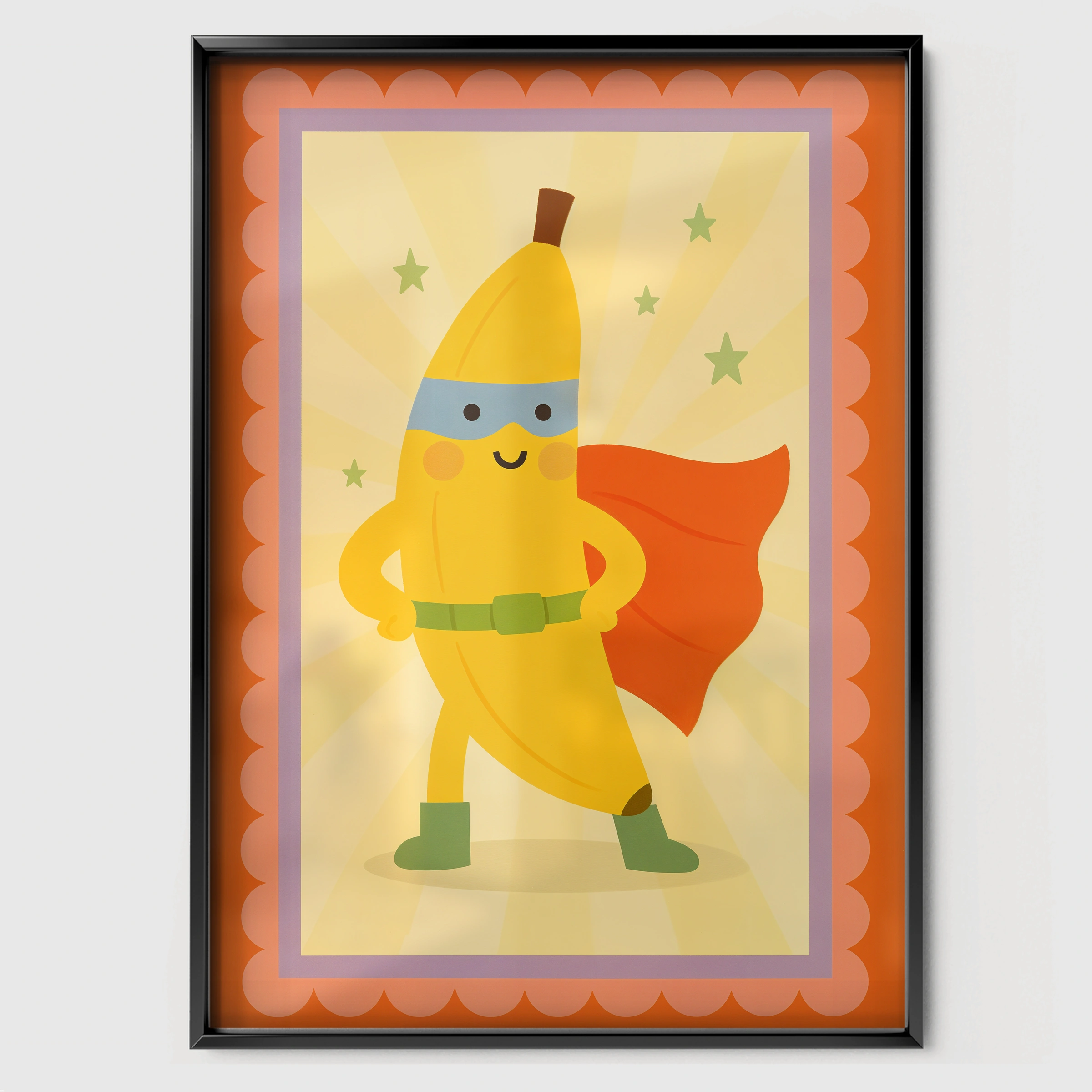 Superhero Banana Nursery Print - black framed nursery wall art print