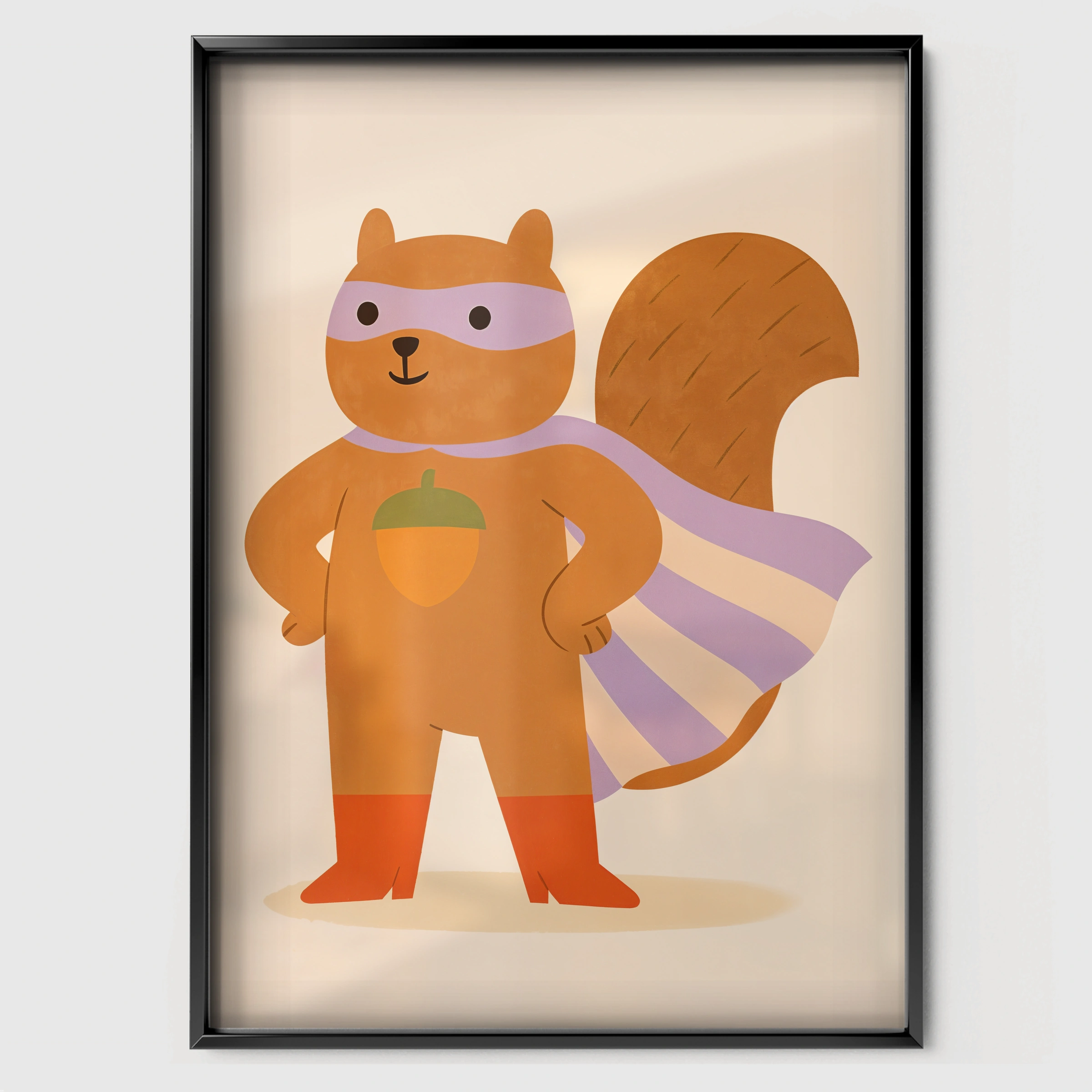 Superhero Squirrel Nursery Print - black framed nursery wall art print
