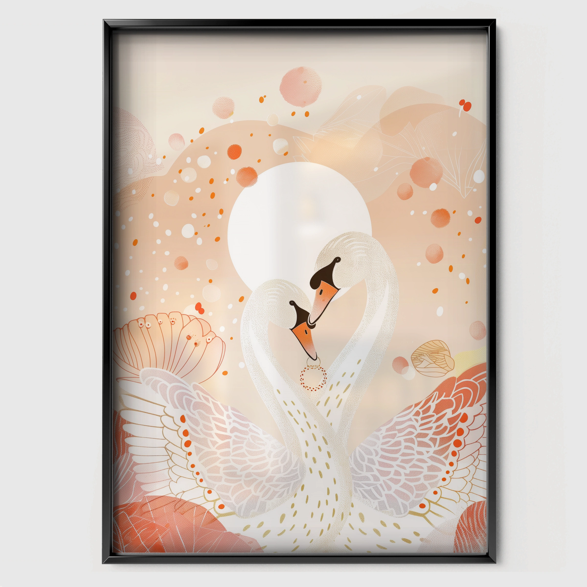Swan Hearts Nursery Print - black framed nursery wall art print
