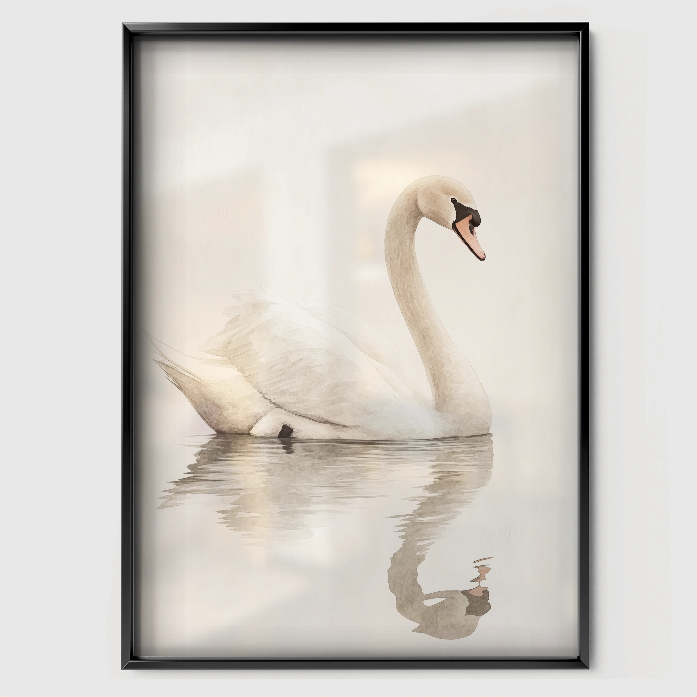 Swan Sketch Nursery Print - black framed nursery wall art print
