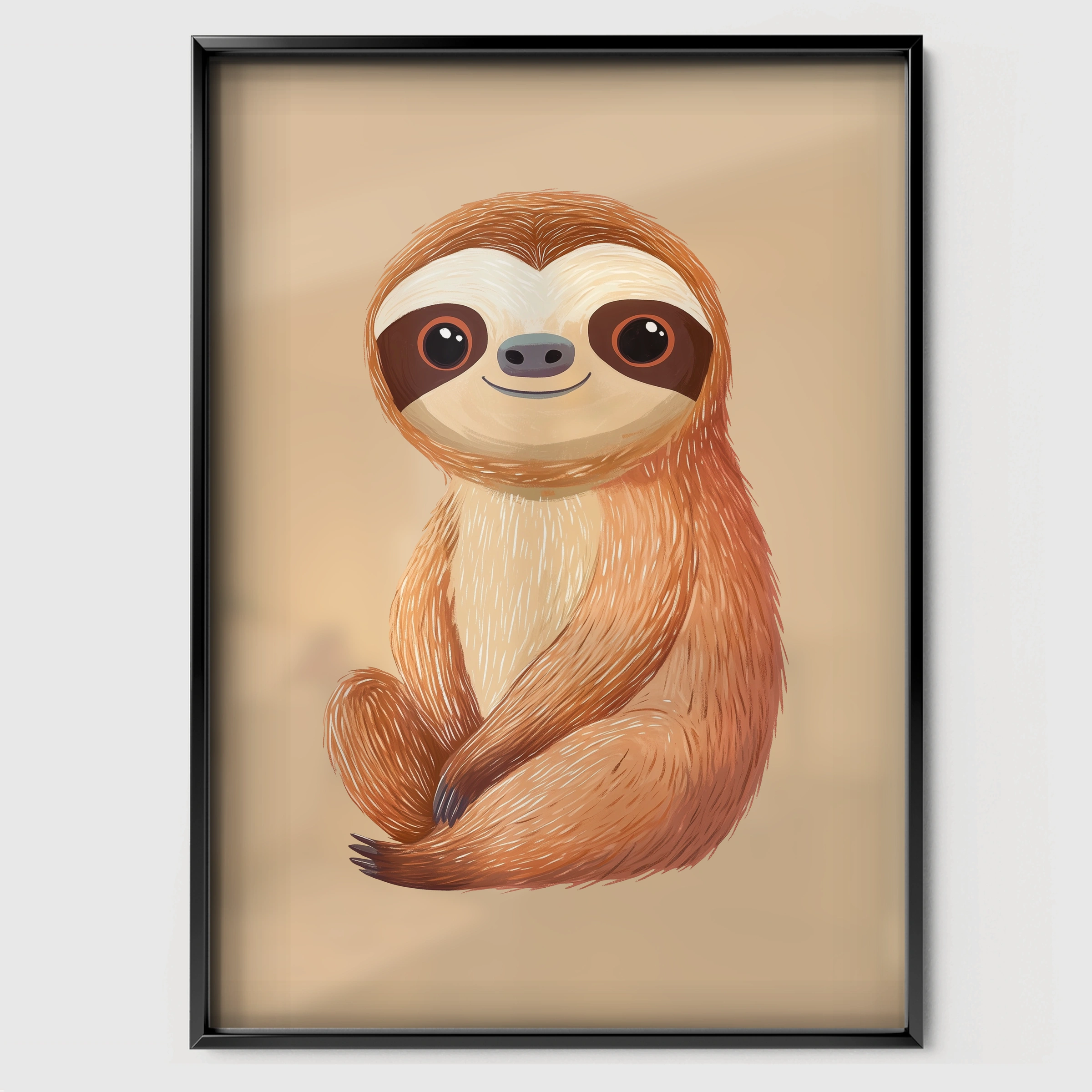 Sweet Sloth Nursery Print - black framed nursery wall art print