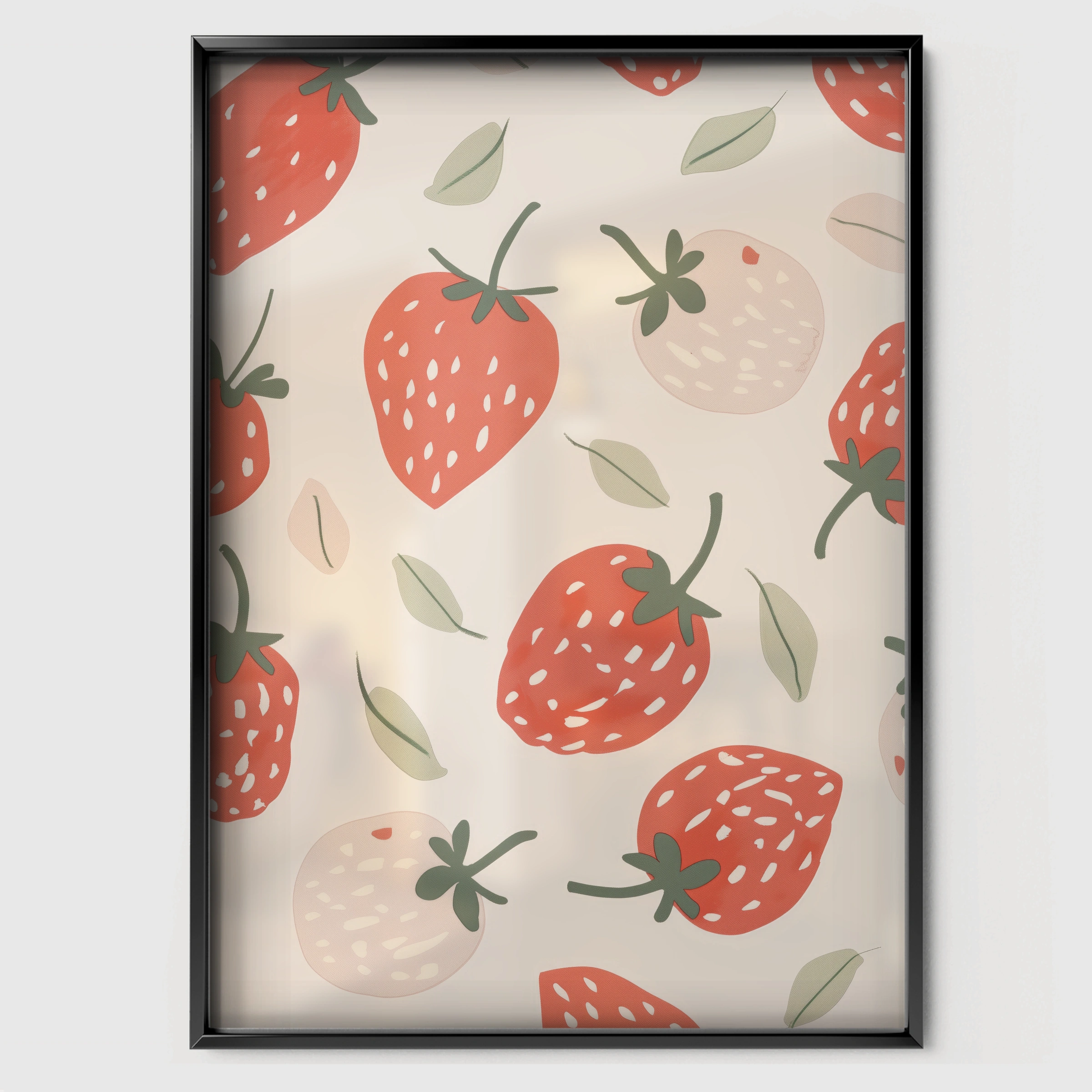 Sweet Strawberries Nursery Print - black framed nursery wall art print