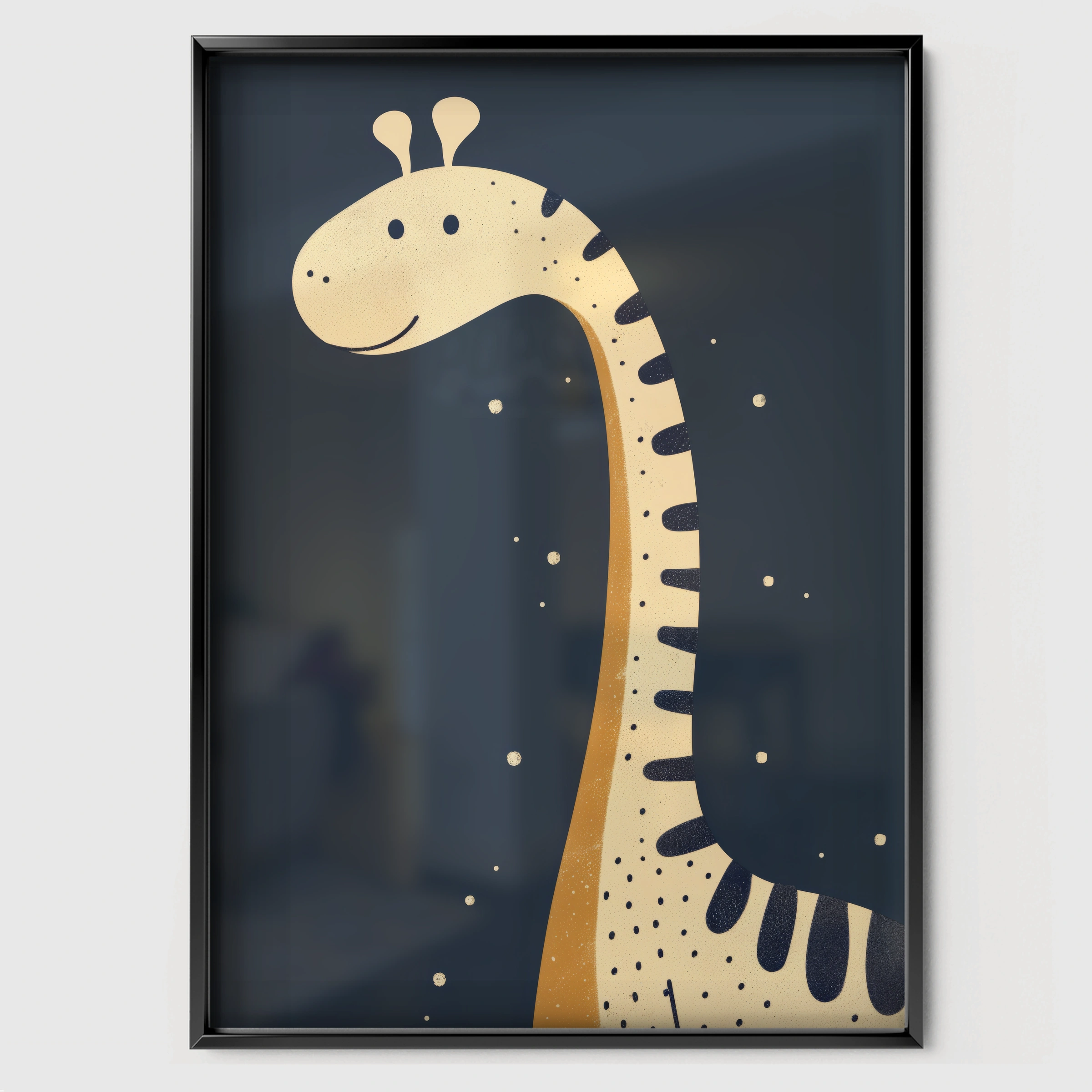 Tall Giraffe Nursery Print - black framed nursery wall art print