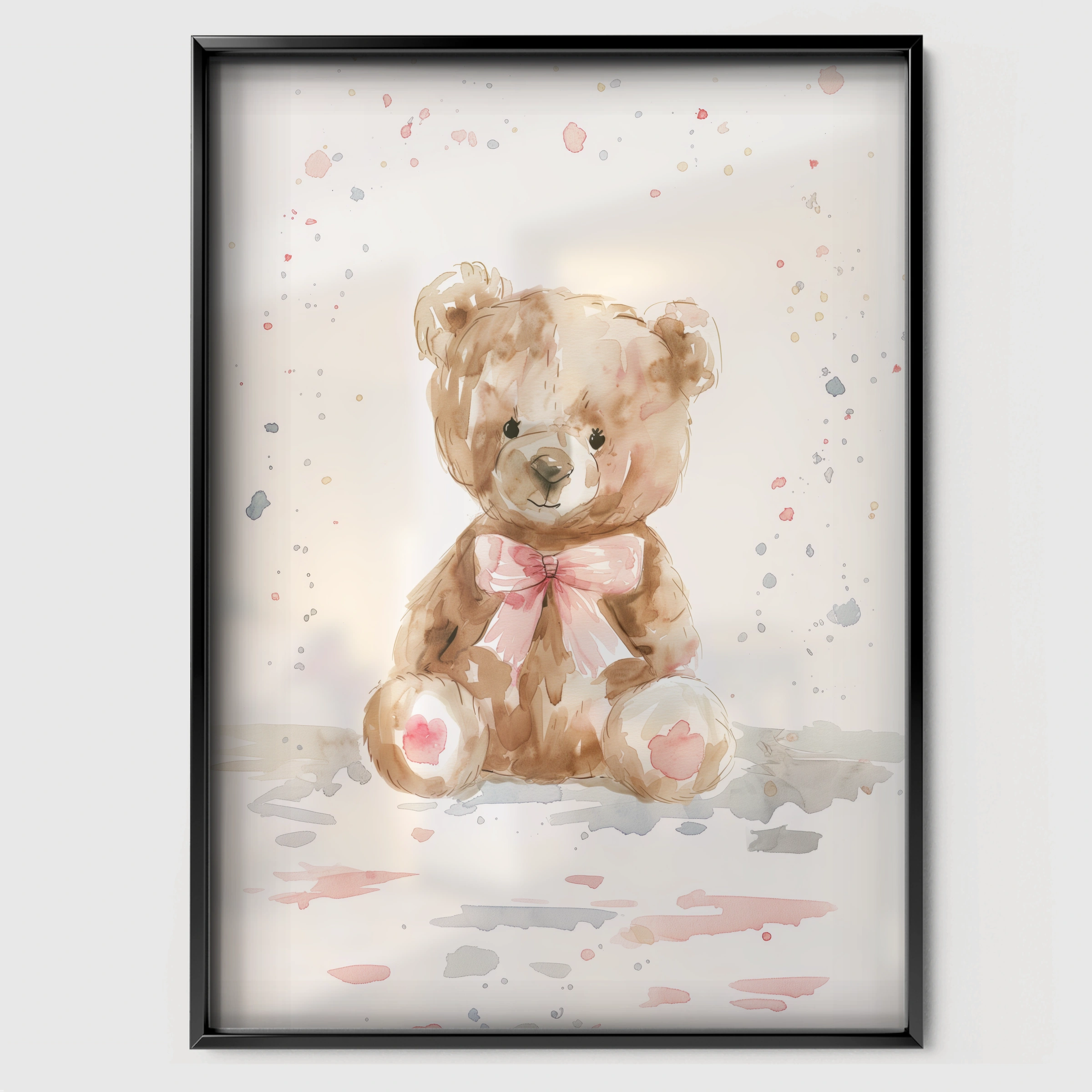 Teddy Bear Nursery Print - black framed nursery wall art print