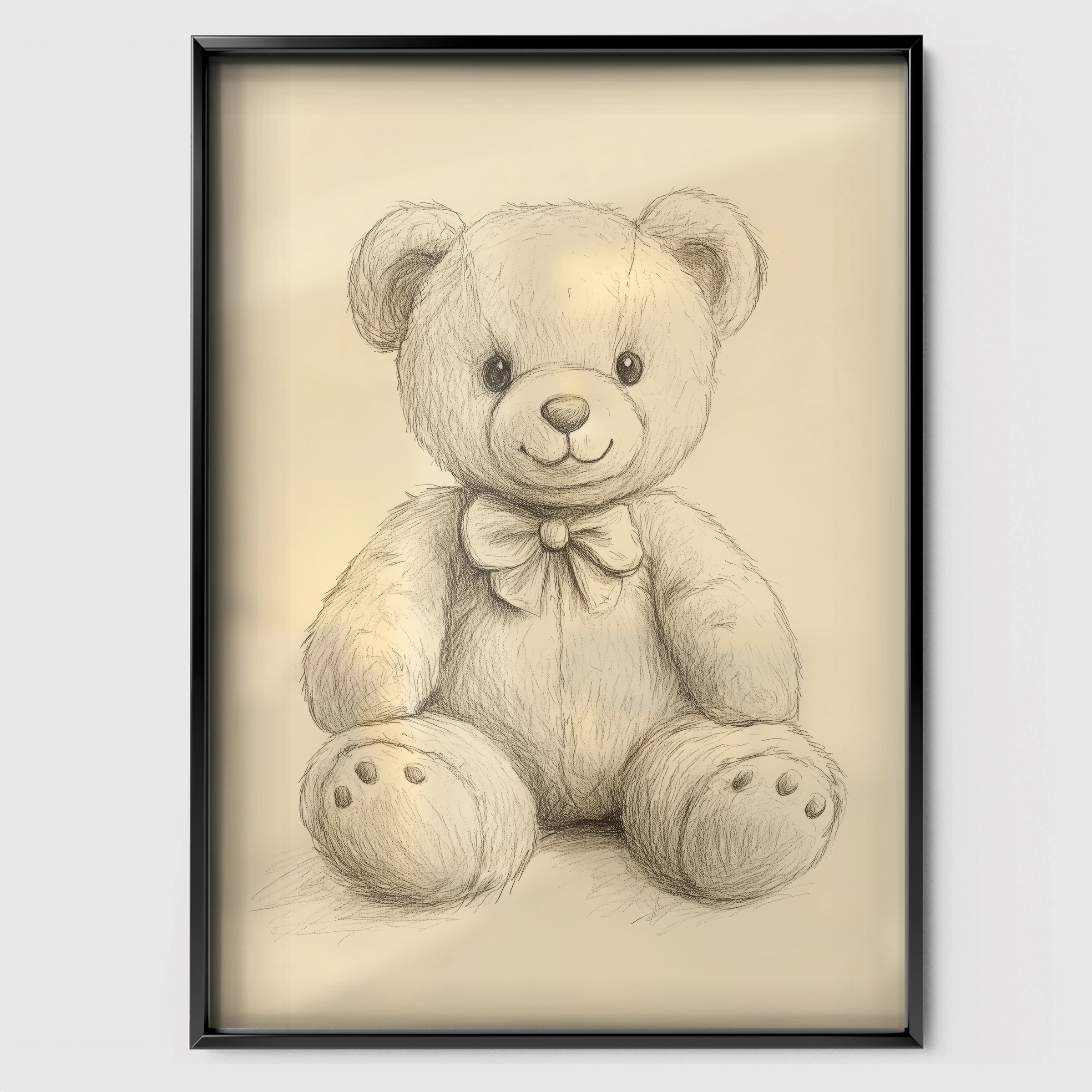 Teddy Bear Sketch Nursery Print - black framed nursery wall art print