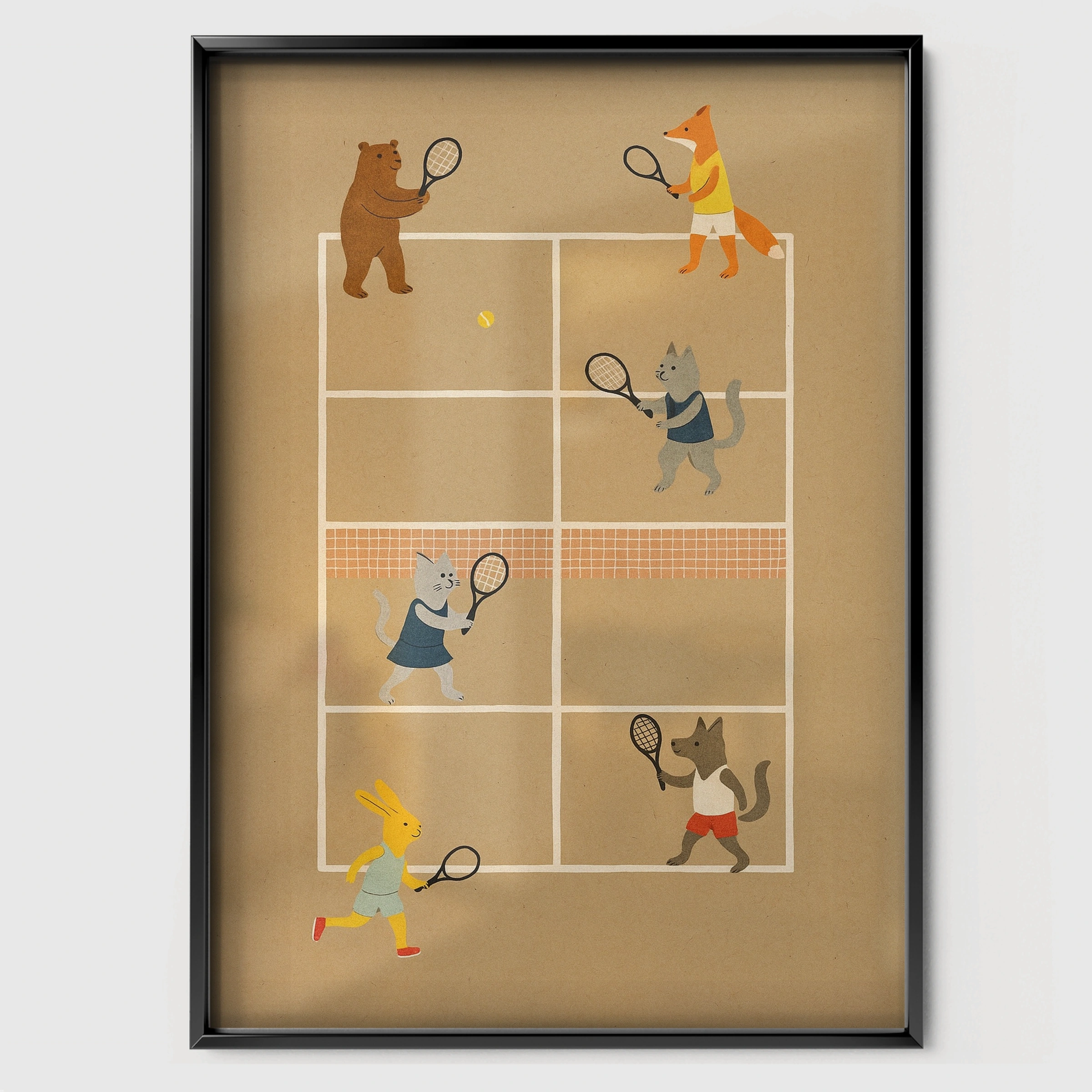 Tennis Court Match Nursery Print - black framed nursery wall art print