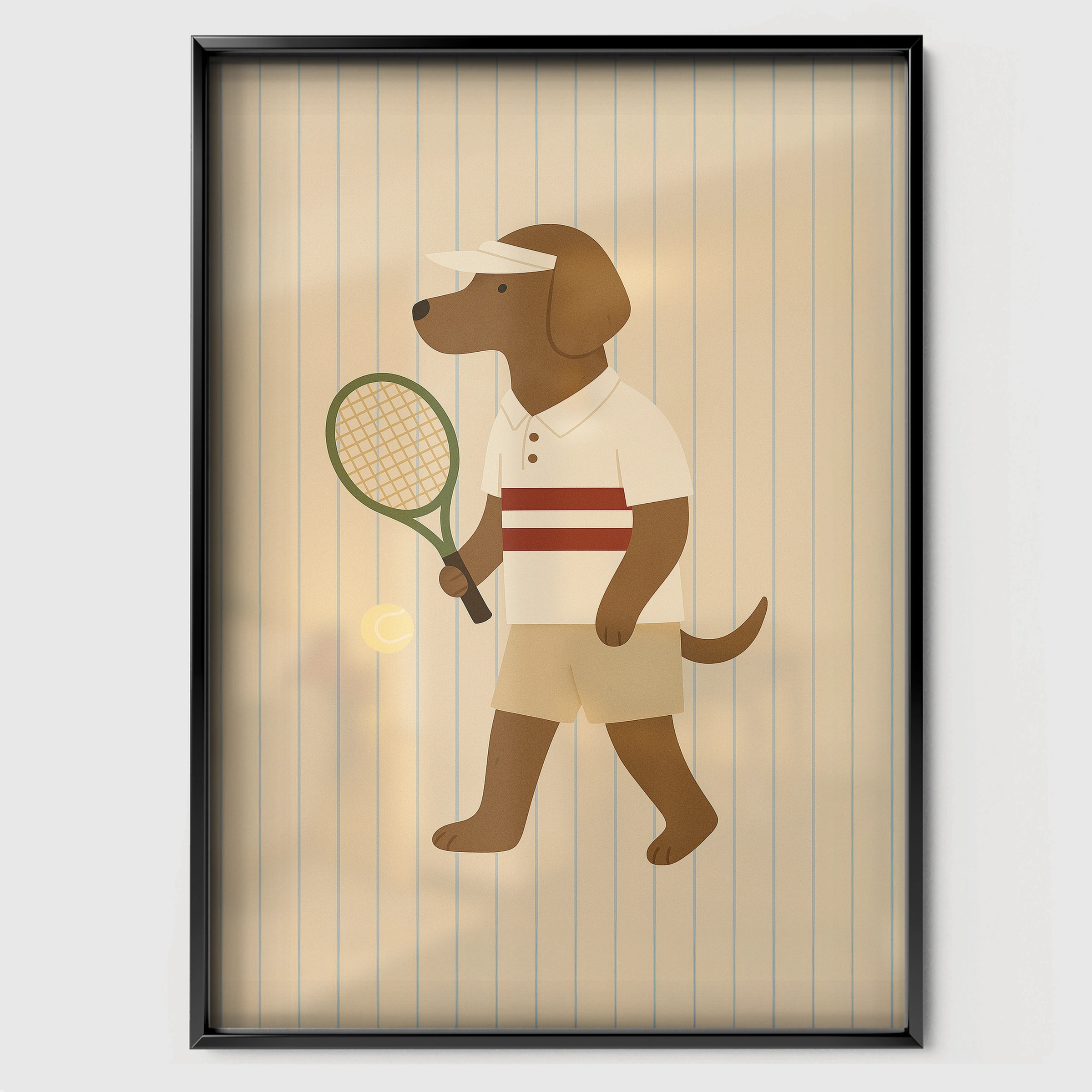 Tennis Dog Nursery Print - black framed nursery wall art print