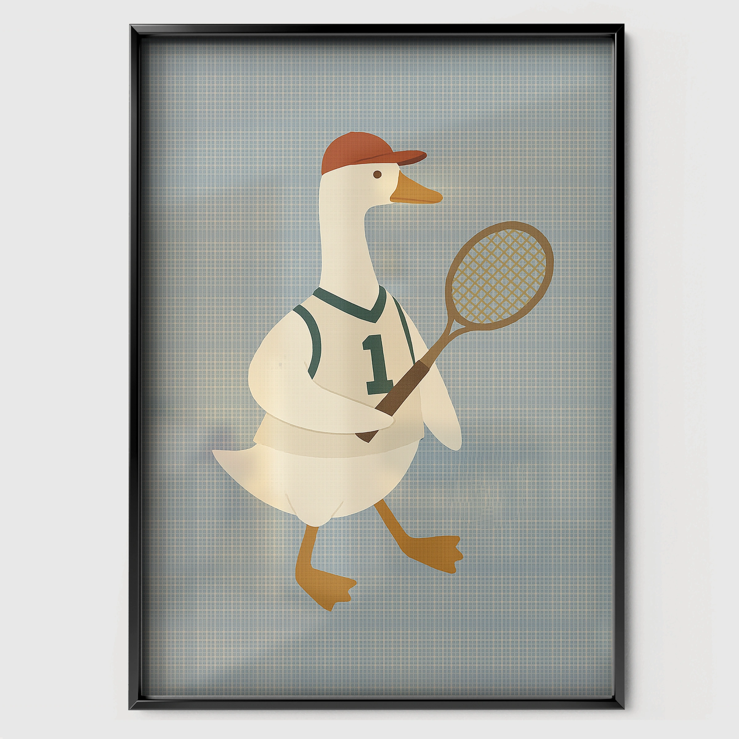 Tennis Goose Nursery Print - black framed nursery wall art print