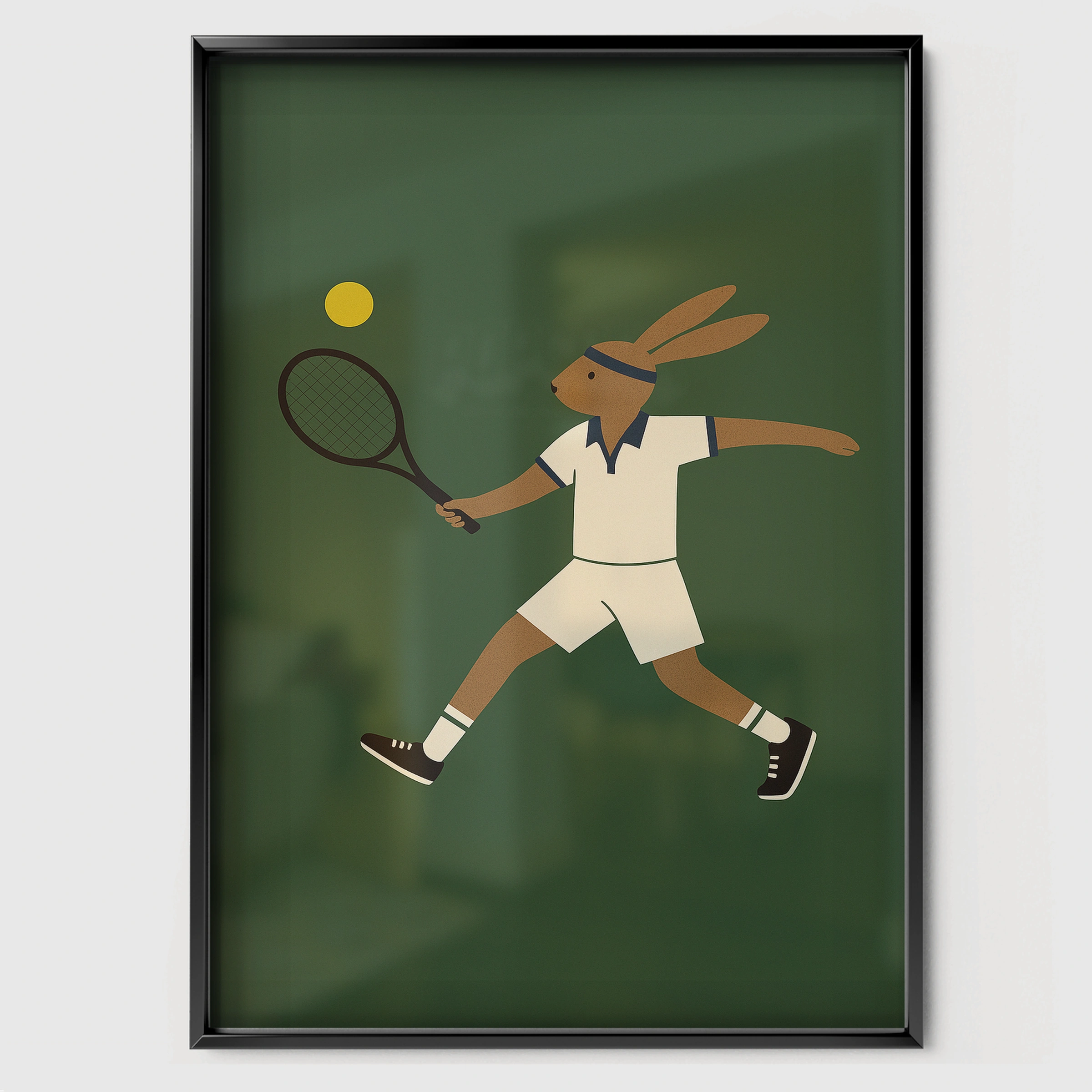 Tennis Player Rabbit Nursery Print - black framed nursery wall art print