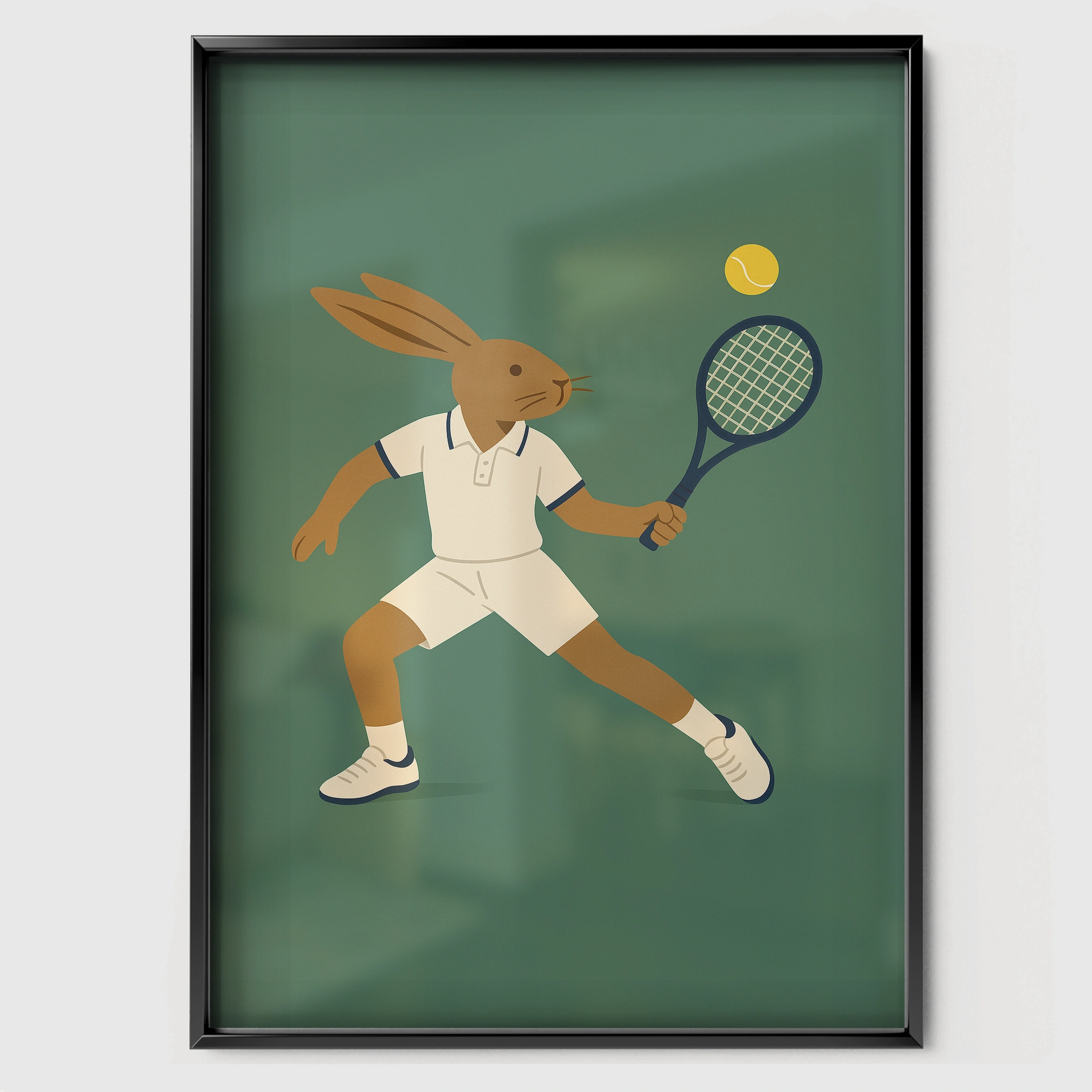 Tennis Rabbit Nursery Print - black framed nursery wall art print