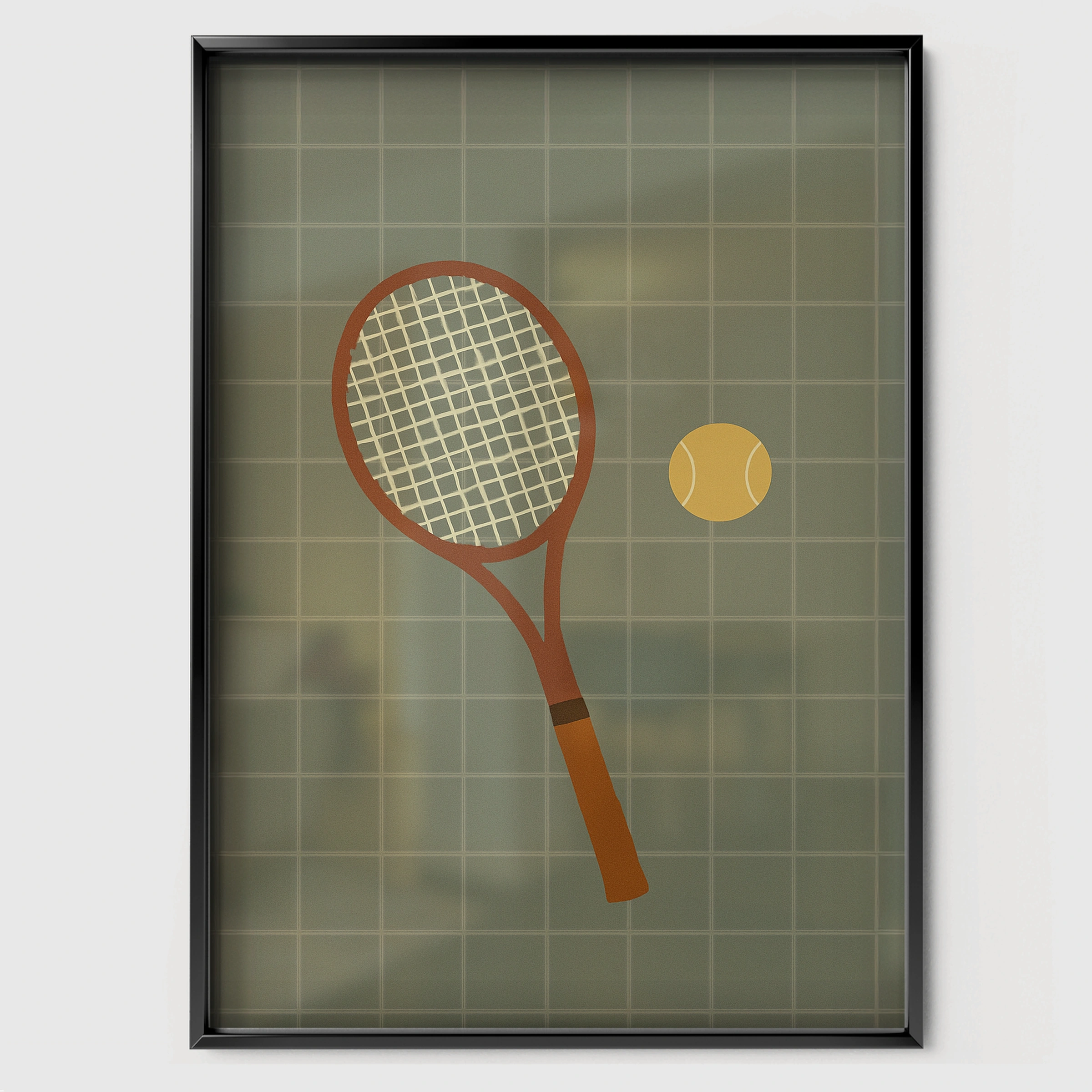 Tennis Racket and Ball Nursery Print - black framed nursery wall art print