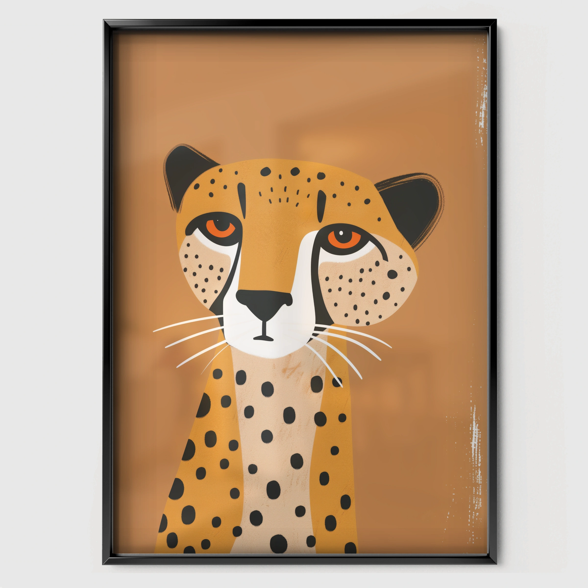 Terracotta Cheetah Nursery Print - black framed nursery wall art print
