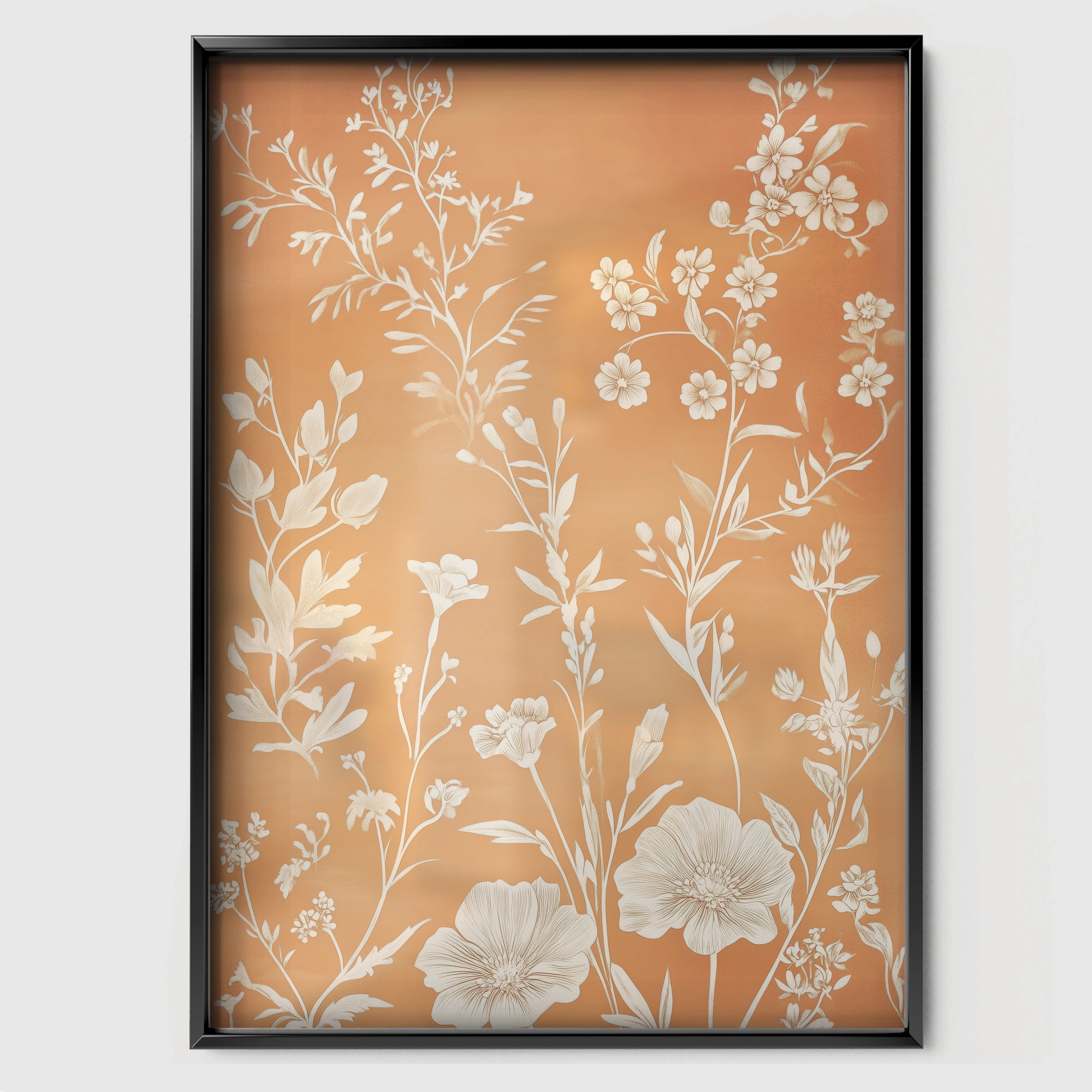Terracotta Floral Nursery Print - black framed nursery wall art print