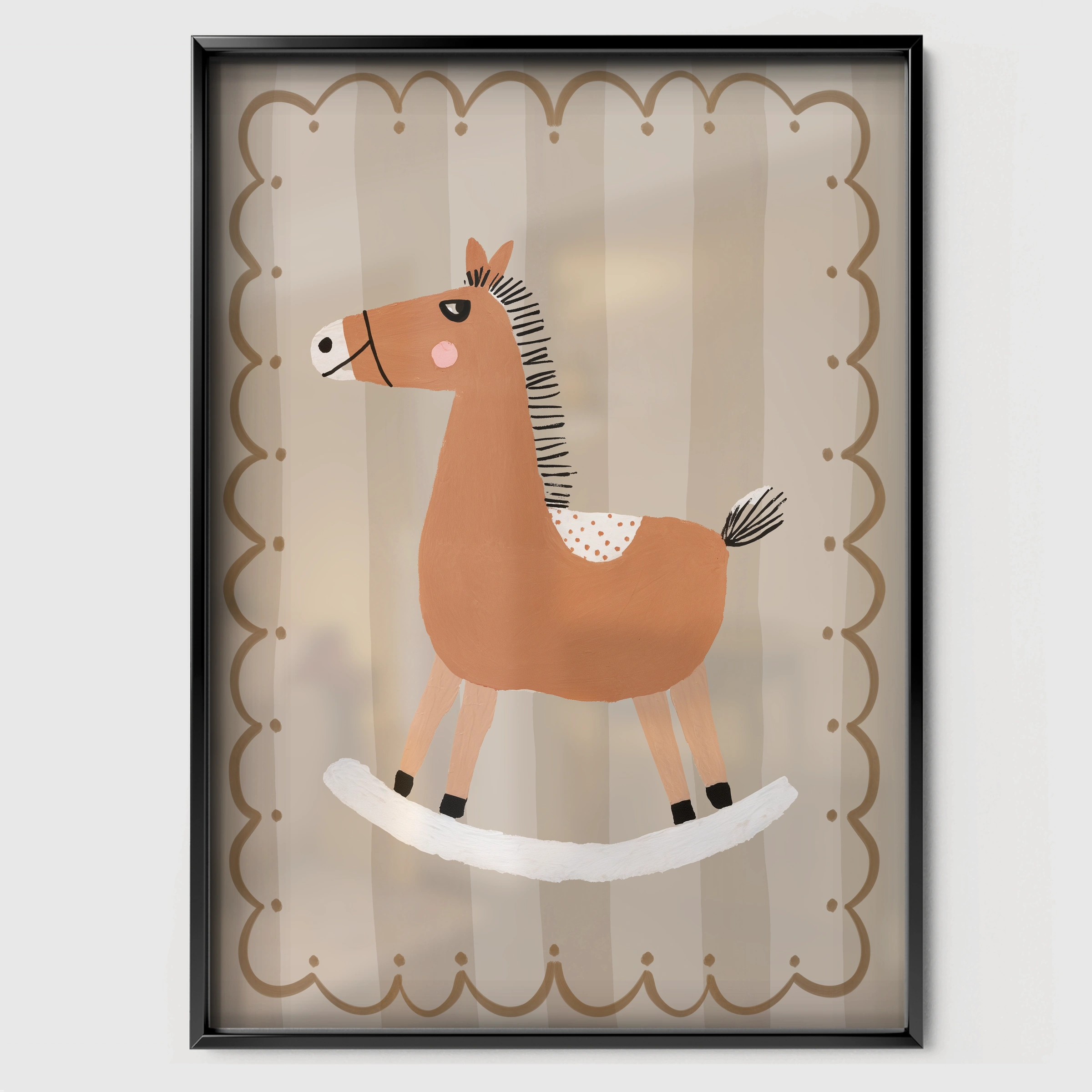 Terracotta Horse Nursery Print - black framed nursery wall art print
