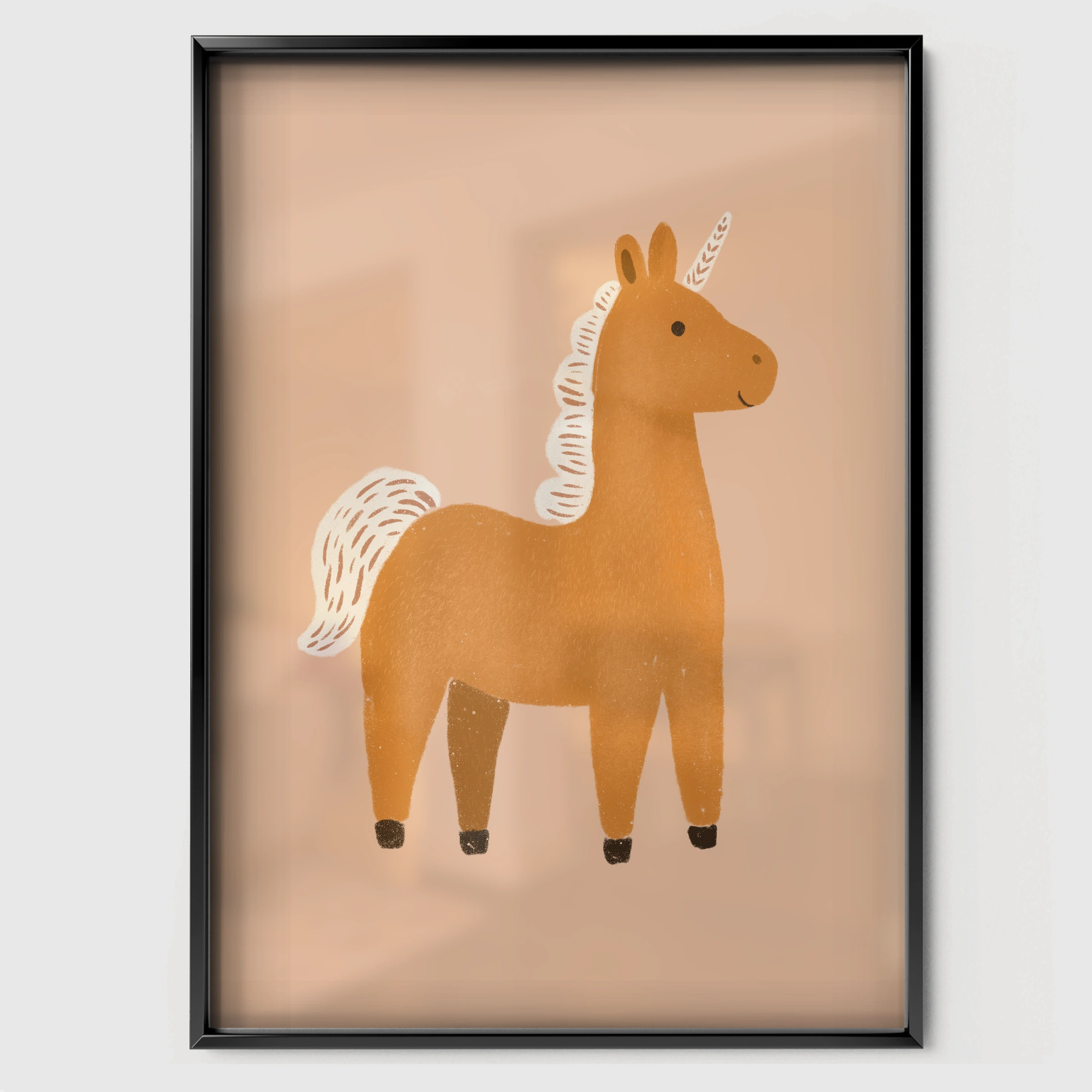 Terracotta Llama Nursery Print - black framed nursery wall art print