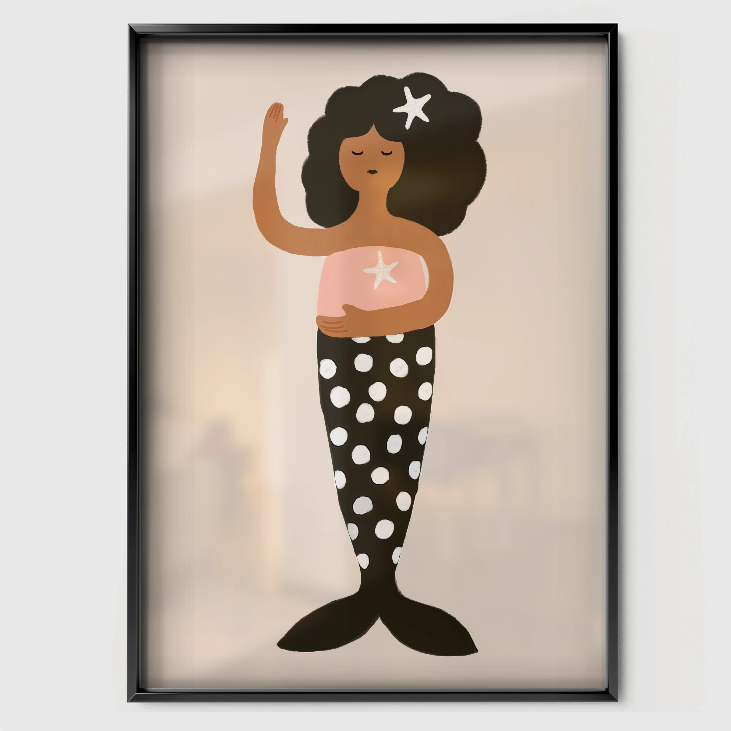 Terracotta Mermaid Nursery Print - black framed nursery wall art print