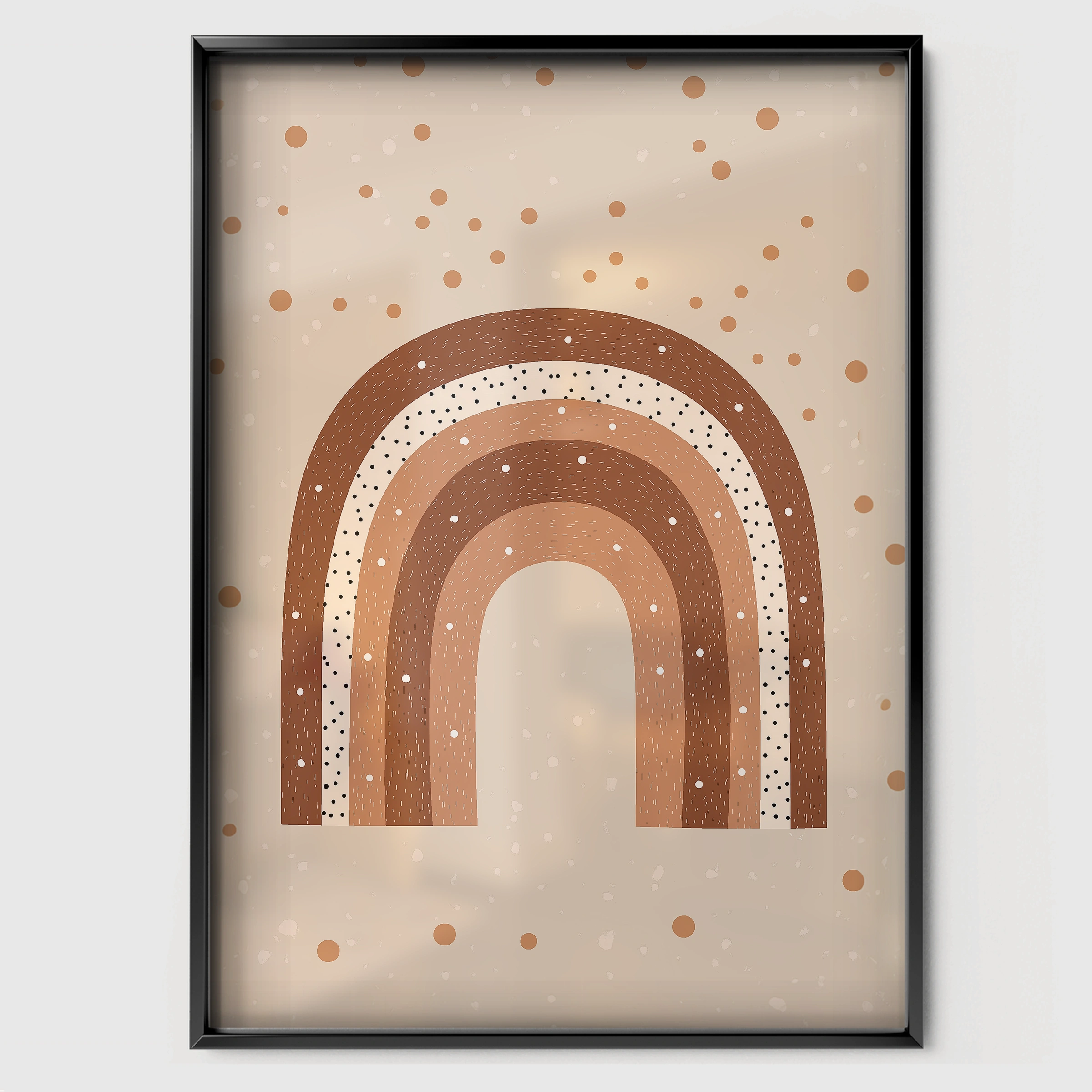 Terracotta Rainbow Nursery Print - black framed nursery wall art print