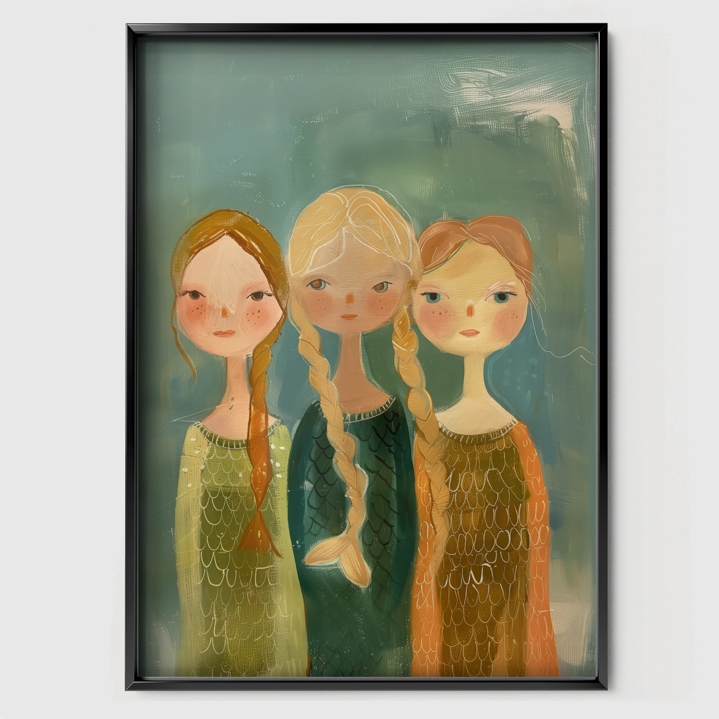 Three Girls Nursery Print - black framed nursery wall art print
