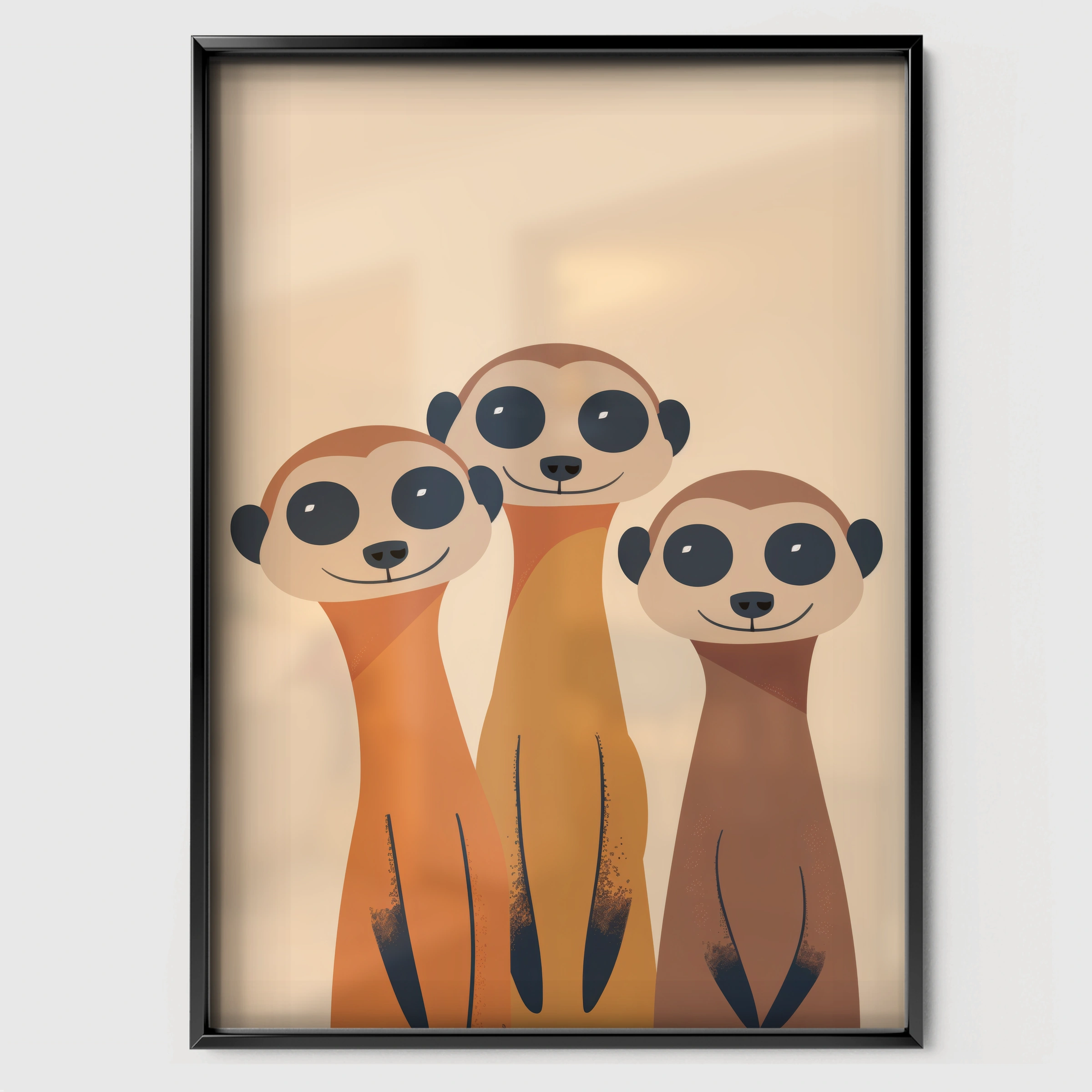 Three Meerkats Nursery Print - black framed nursery wall art print
