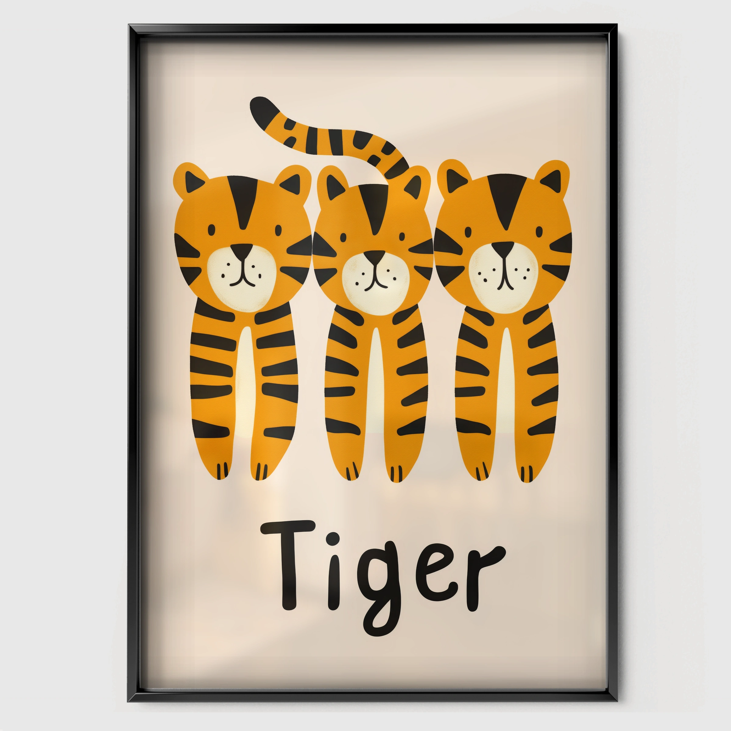 Three Tigers Nursery Print - black framed nursery wall art print