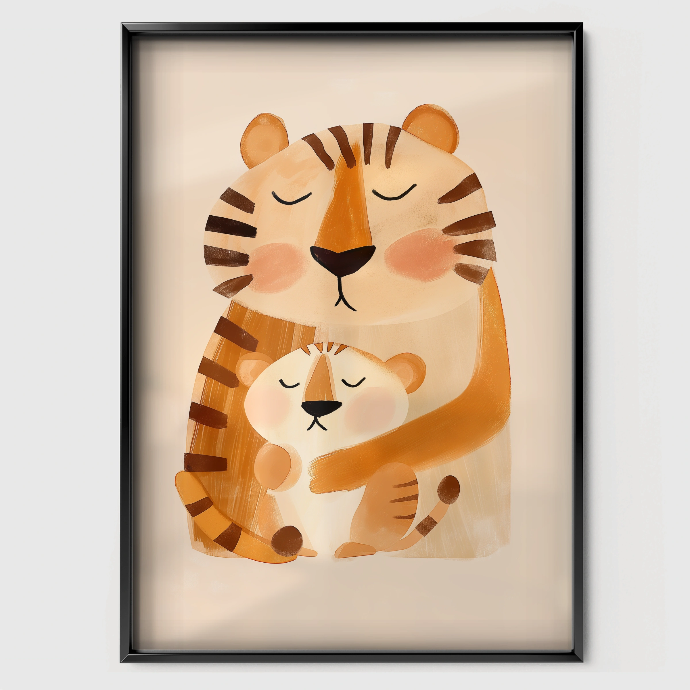 Tiger and Cub Nursery Print - black framed nursery wall art print