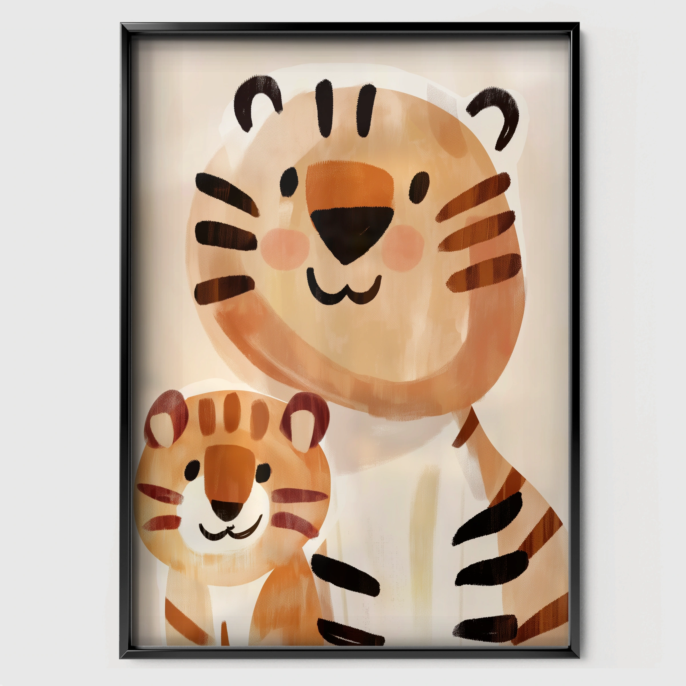 Tiger and Cub Two Nursery Print - black framed nursery wall art print